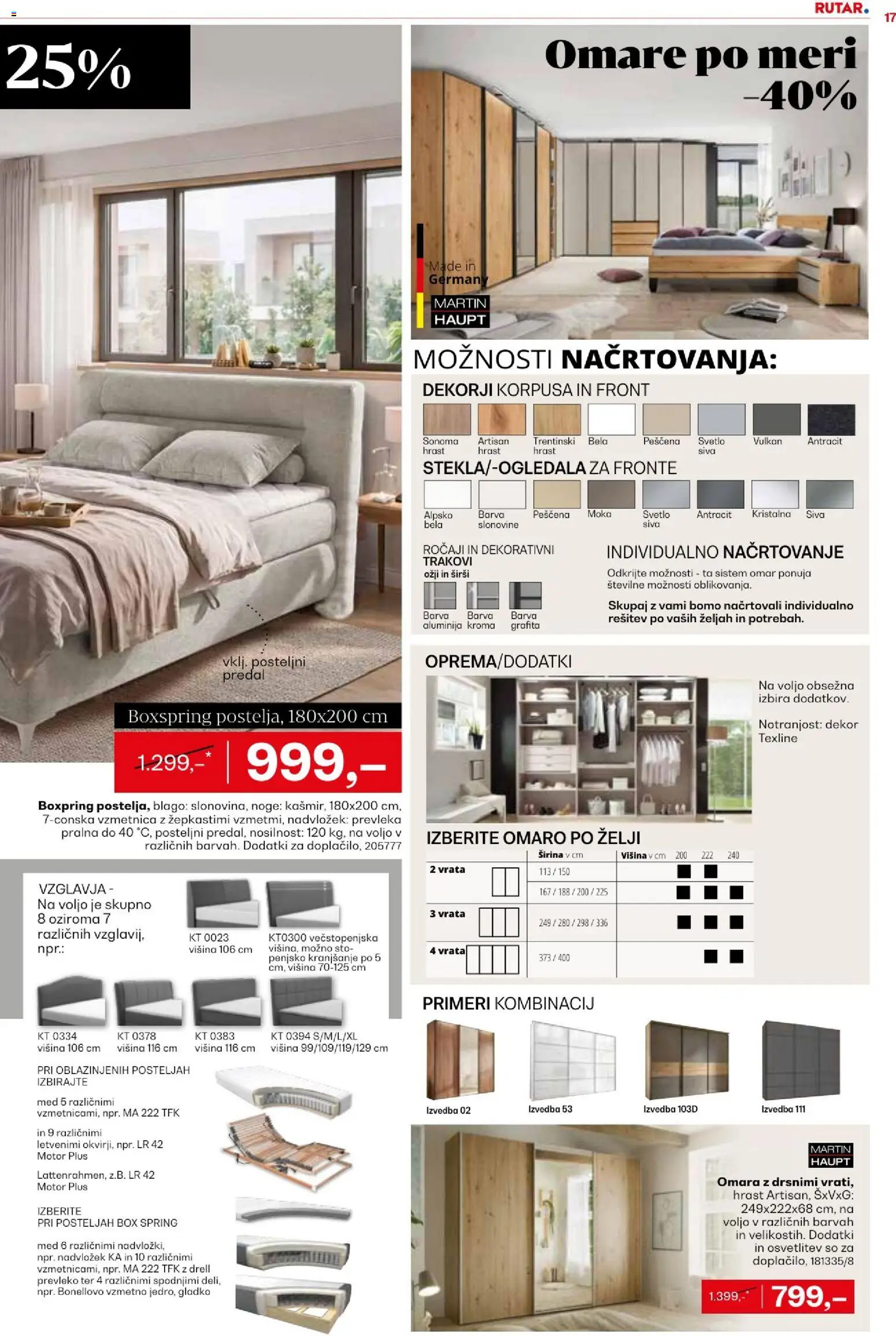 Novi Rutar katalog ponudbe – veljaven od 18.08.2026 | Stran: 17 | Izdelki: Med, Prevleka, Omara, Barva
