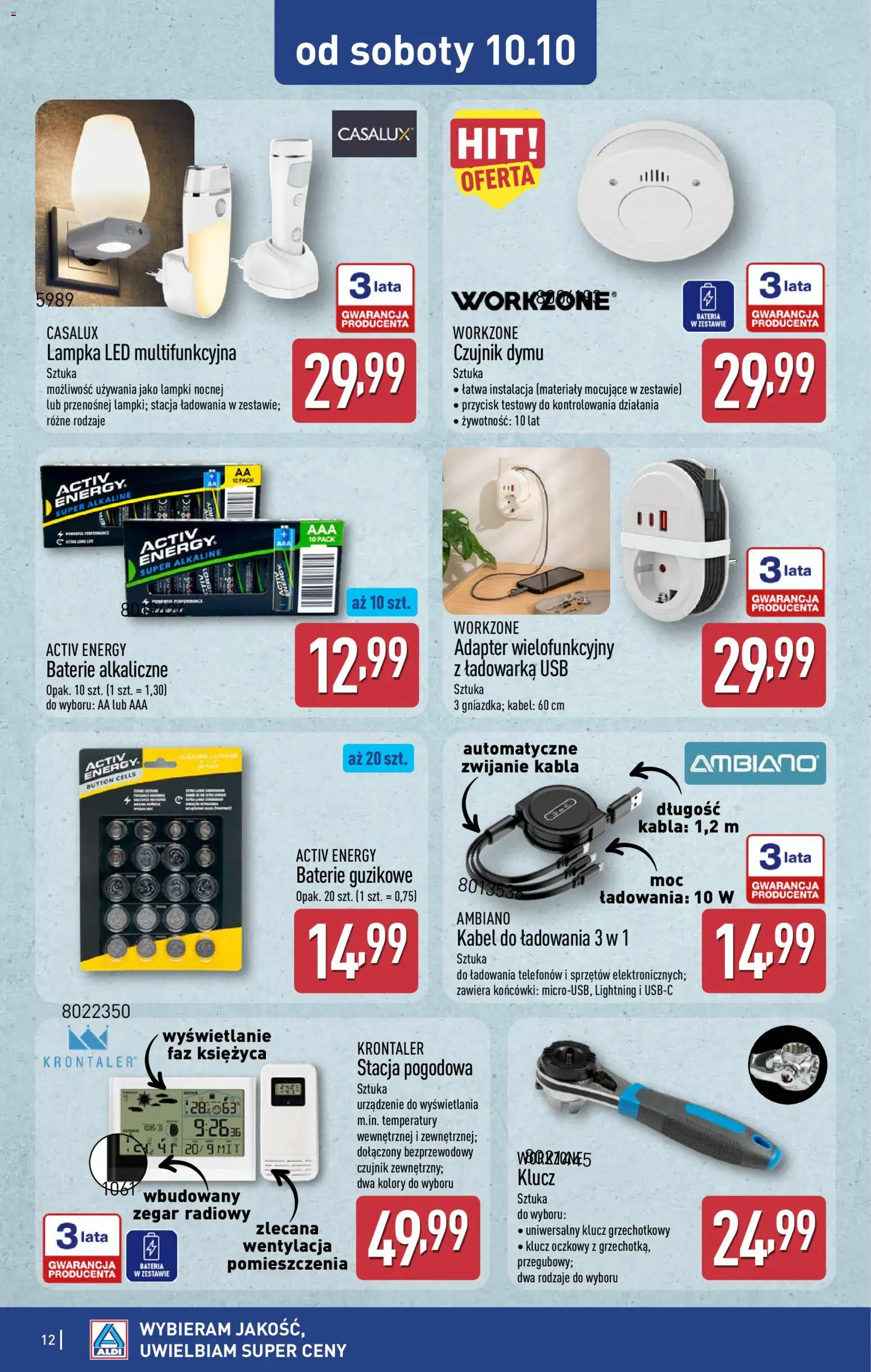 Aldi Polsko leták - Ostatnie sztuki w wybranych sklepach od 07.10.2026 | Strana: 12 | Produkty: Kabel, Adaptér, Baterie, LED