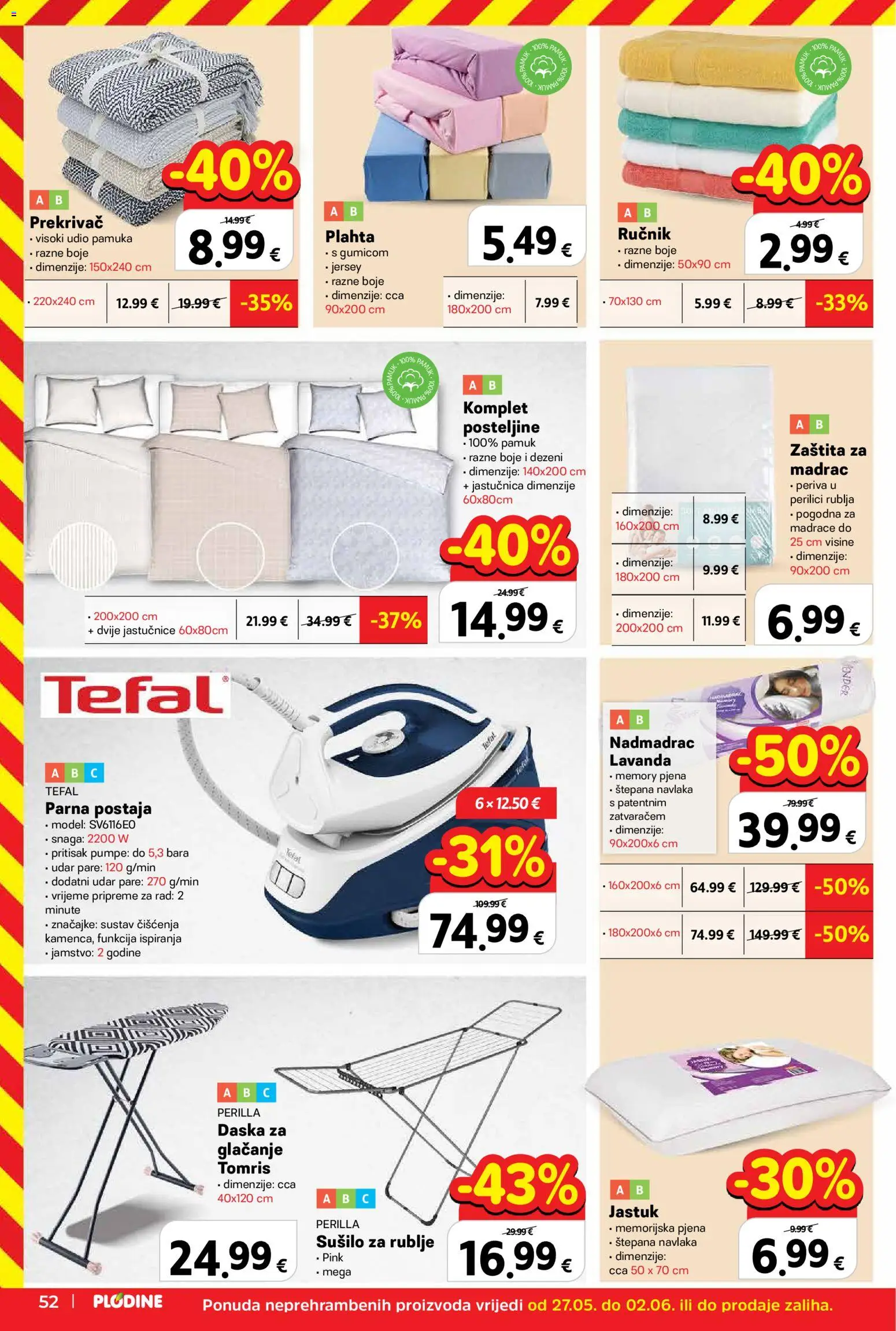 Plodine katalog | vrijedi od 27.05.2026 | Stranica: 52 | Proizvodi: Parna postaja, Ručnik, Jastučnica, Sušilo za rublje