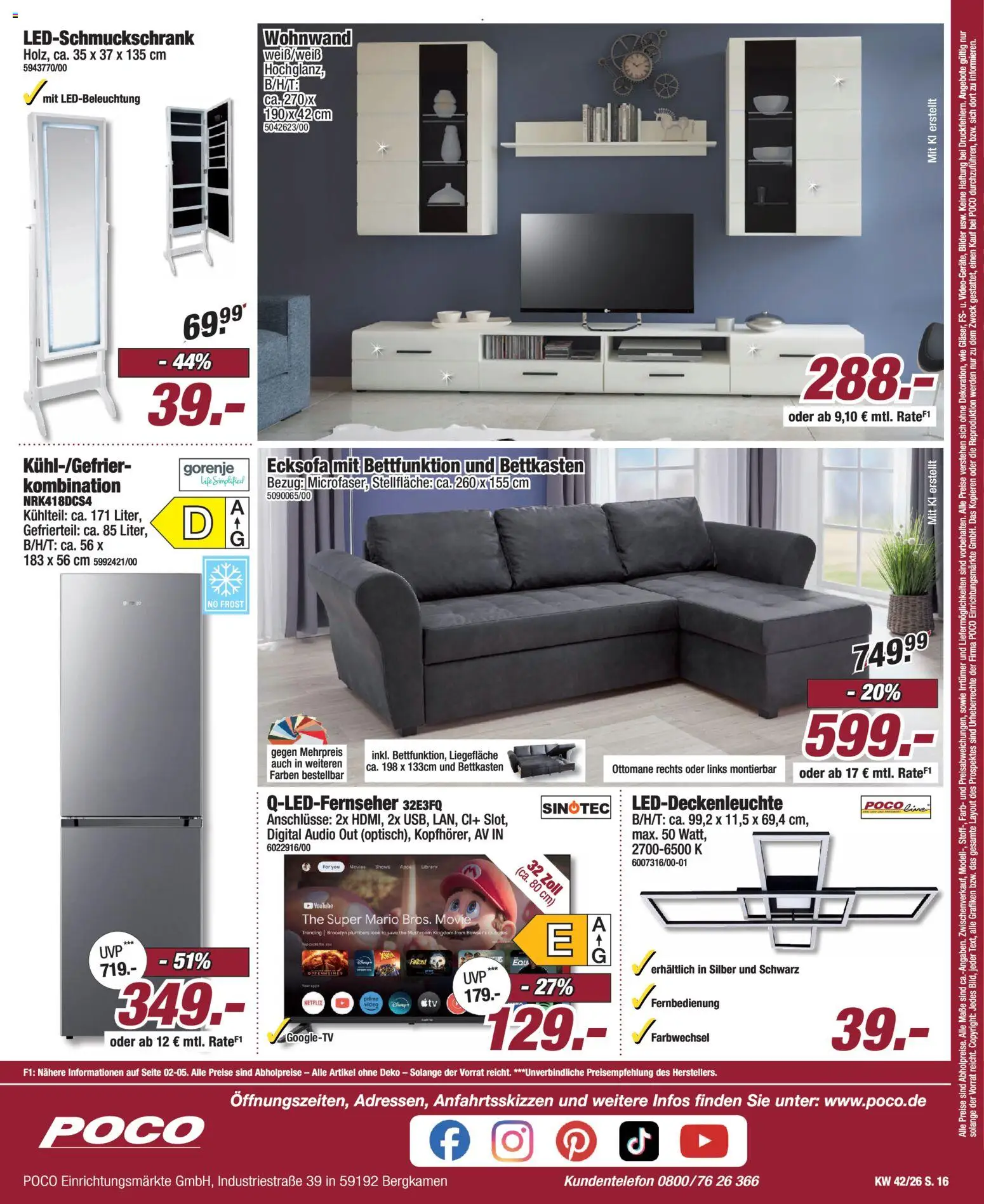 Poco Prospekt – gültig ab 11.10.2026 | Seite: 16 | Produkte: Gorenje, Ecksofa, Bilder, Audio