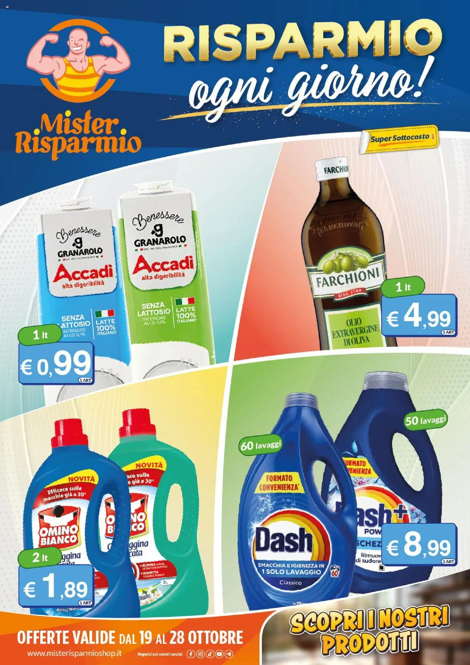 Volantino Mister Risparmio del 19/10/2026 | Pagina: 1 | Prodotti: Latte, Senza lattosio