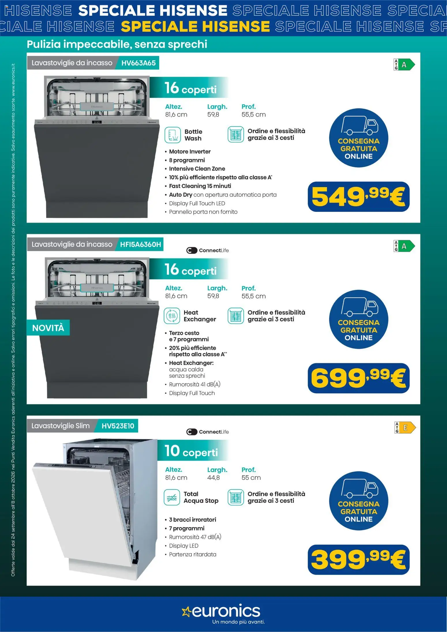 Volantino Euronics del 24/09/2026 | Pagina: 4 | Prodotti: Lavastoviglie da incasso, Porta, Acqua, Lavastoviglie