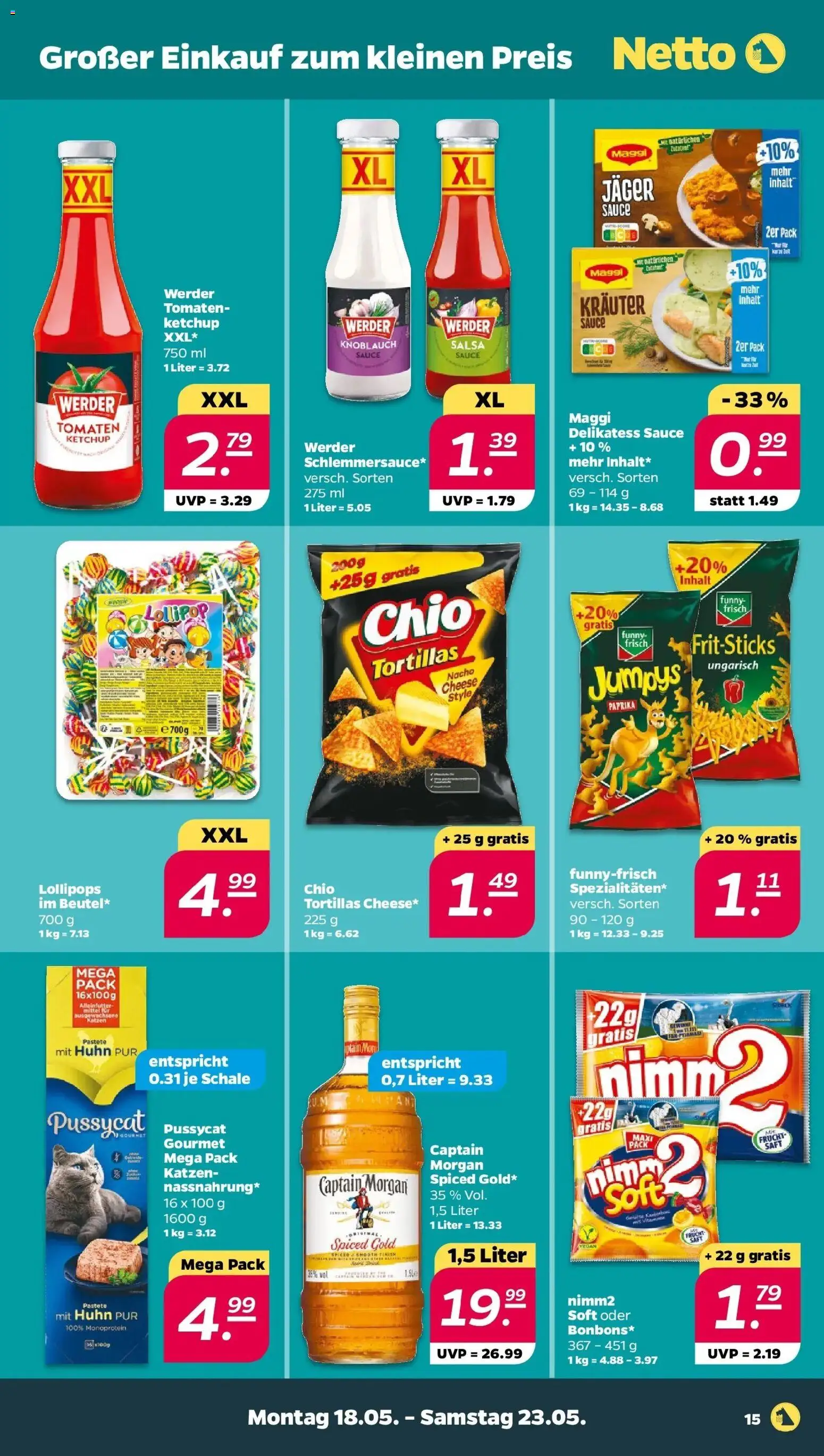 Netto Wochenangebote – gültig ab 18.05.2026 | Seite: 15 | Produkte: Maggi, Funny frisch, Tomaten, Ketchup