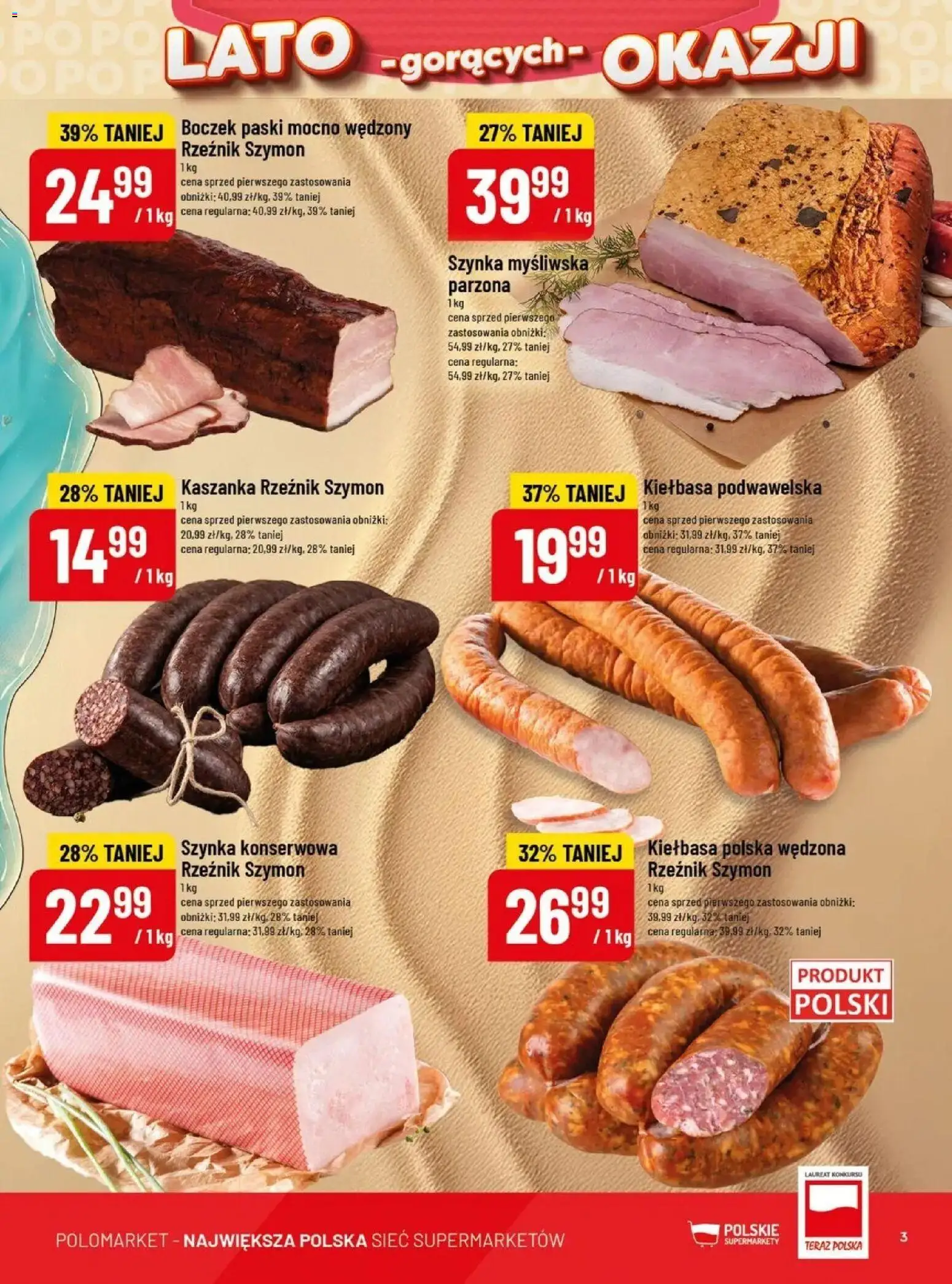 Nowa POLOmarket gazetka od jutra 19.08.2026 | Strona: 3 | Produkty: Myśliwska, Kaszanka, Szynka, Boczek