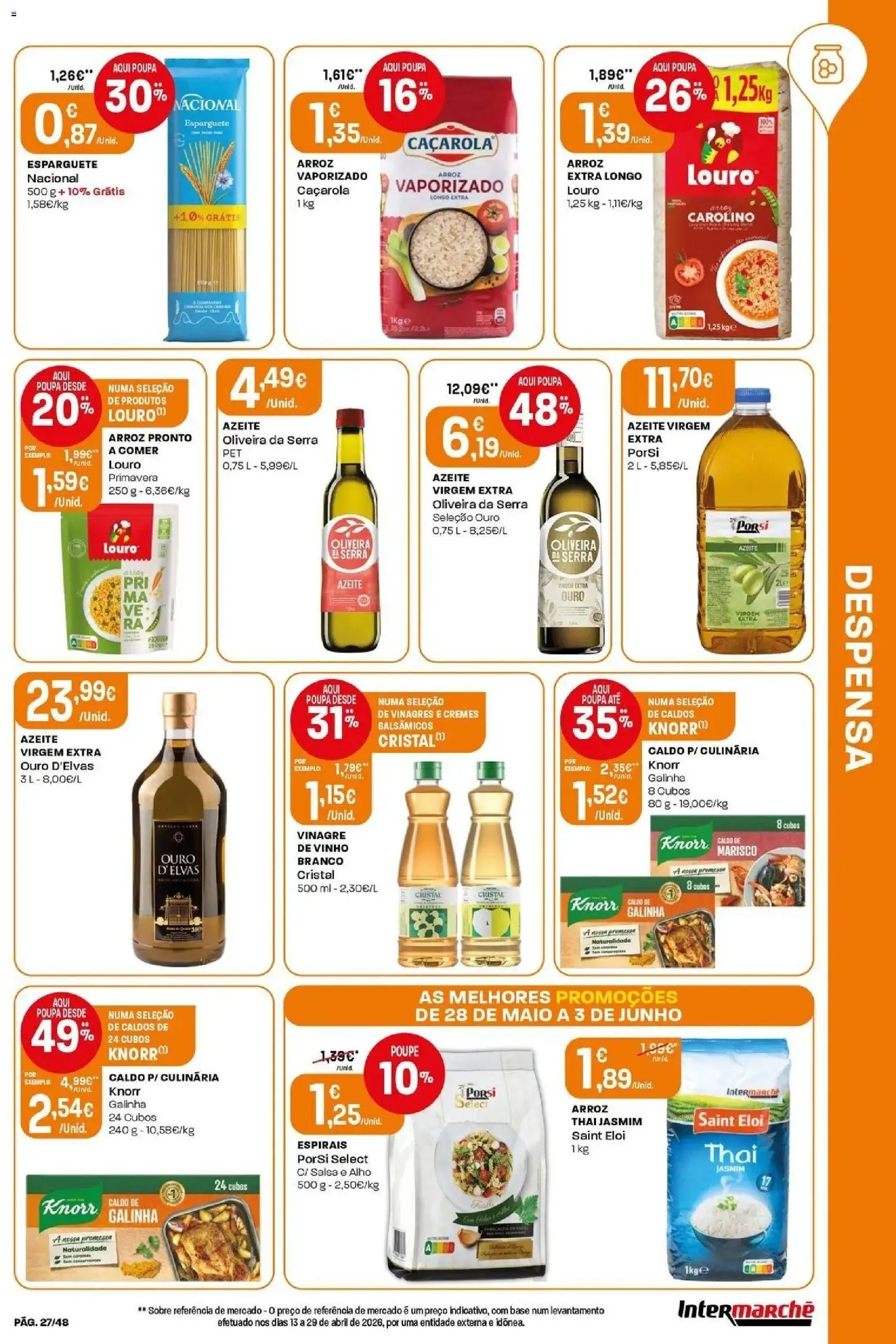 Intermarché - Isto é que são preços BAIXOS! │ válido de 28.05.2026 | Página: 27 | Produtos: Vinagre, Esparguete, Azeite, Vinho