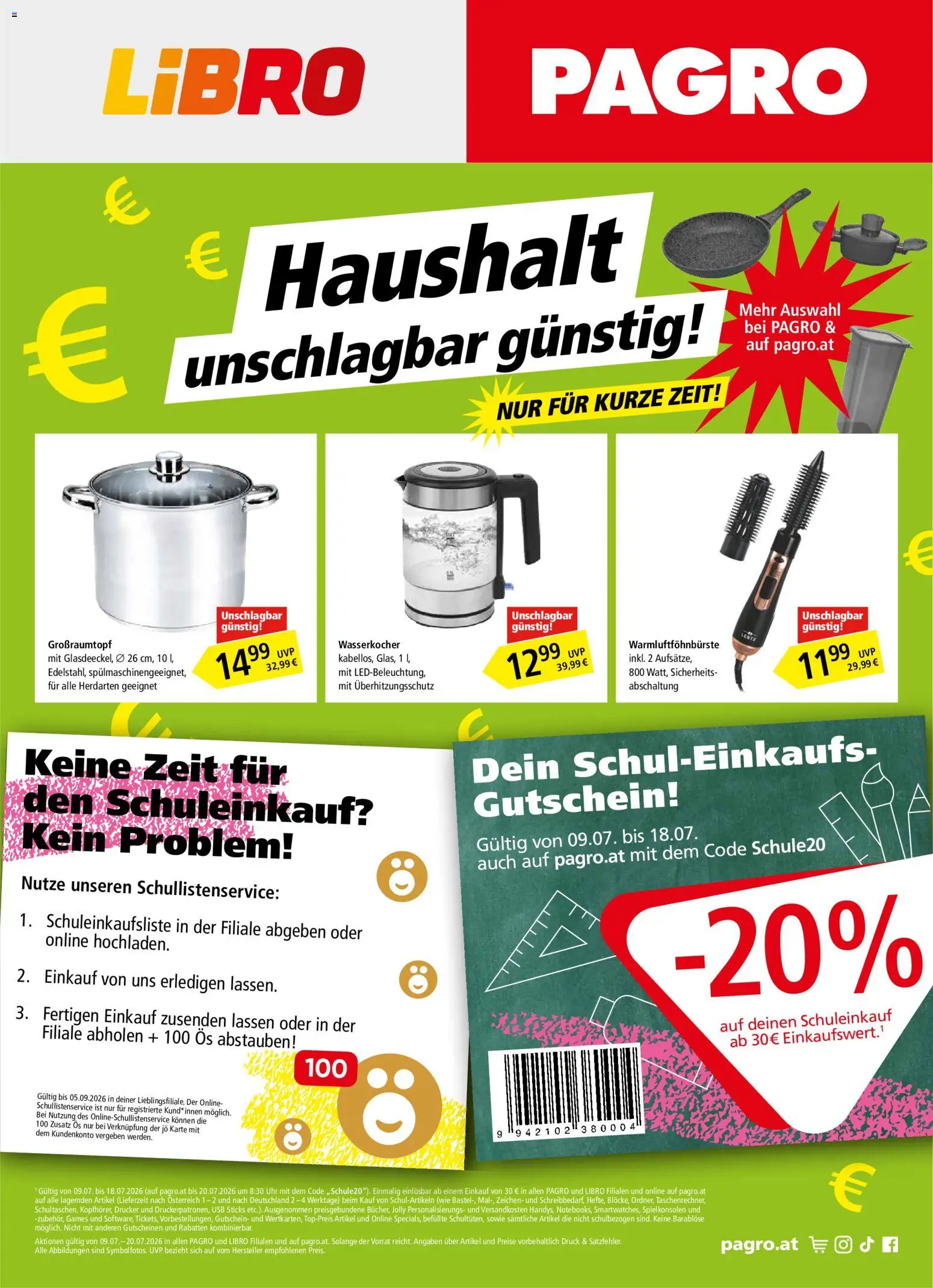 Pagro-Diskont Flugblatt gültig ab 09.07.2026 | Seite: 1 | Produkte: Uhr, Drucker, USB, Wasserkocher