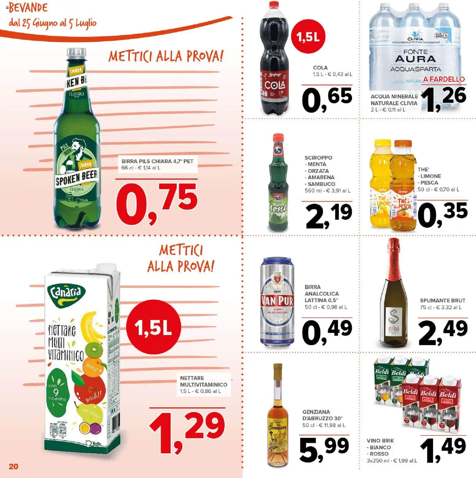 Volantino Todis del 25/06/2026 | Pagina: 20 | Prodotti: Limone, Vino, Pesca, Spumante