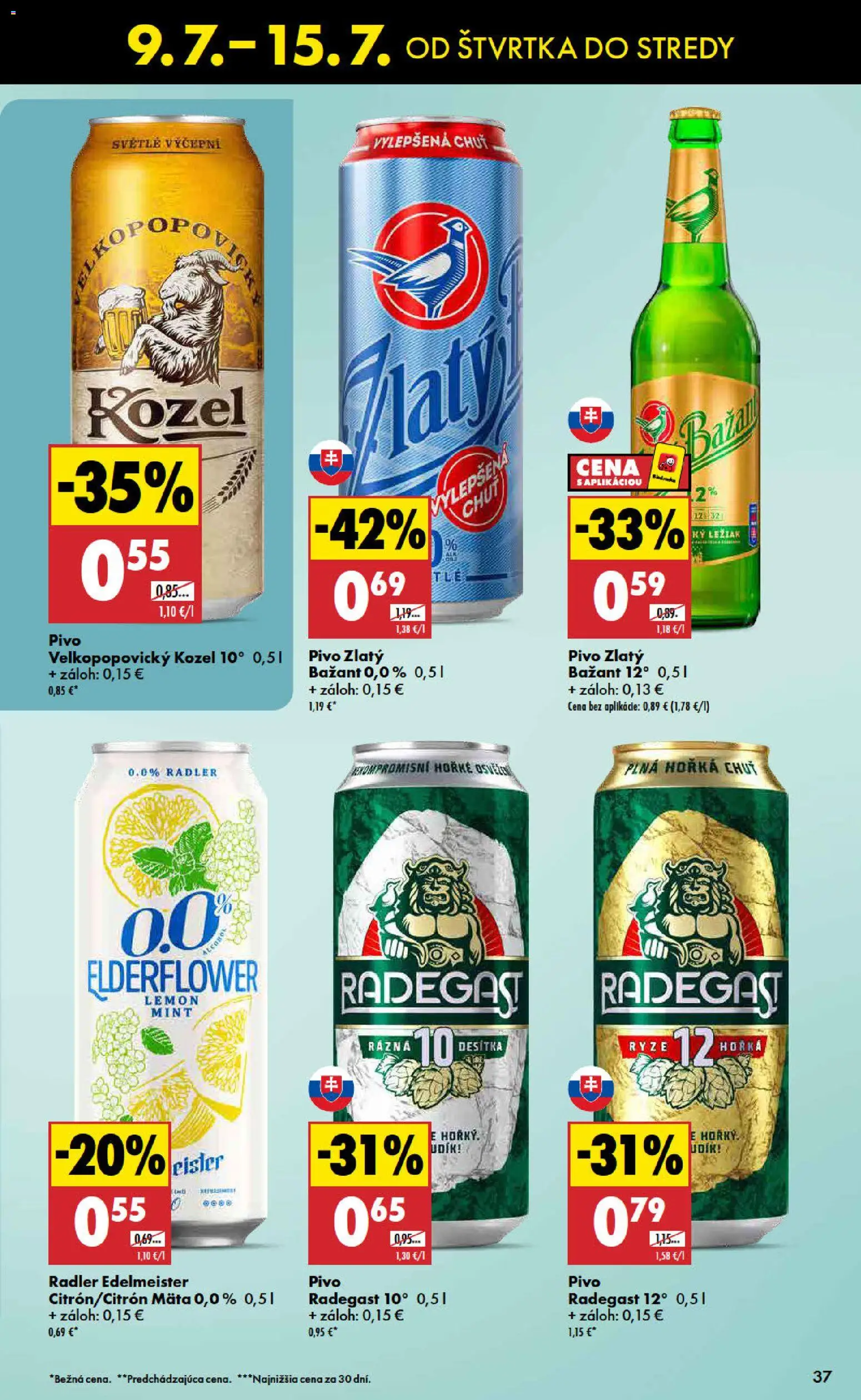 Nové Biedronka akcie – leták je platný od 09.07.2026 | Strana: 37 | Produkty: Pivo, Radegast, Radler, Zlatý Bažant