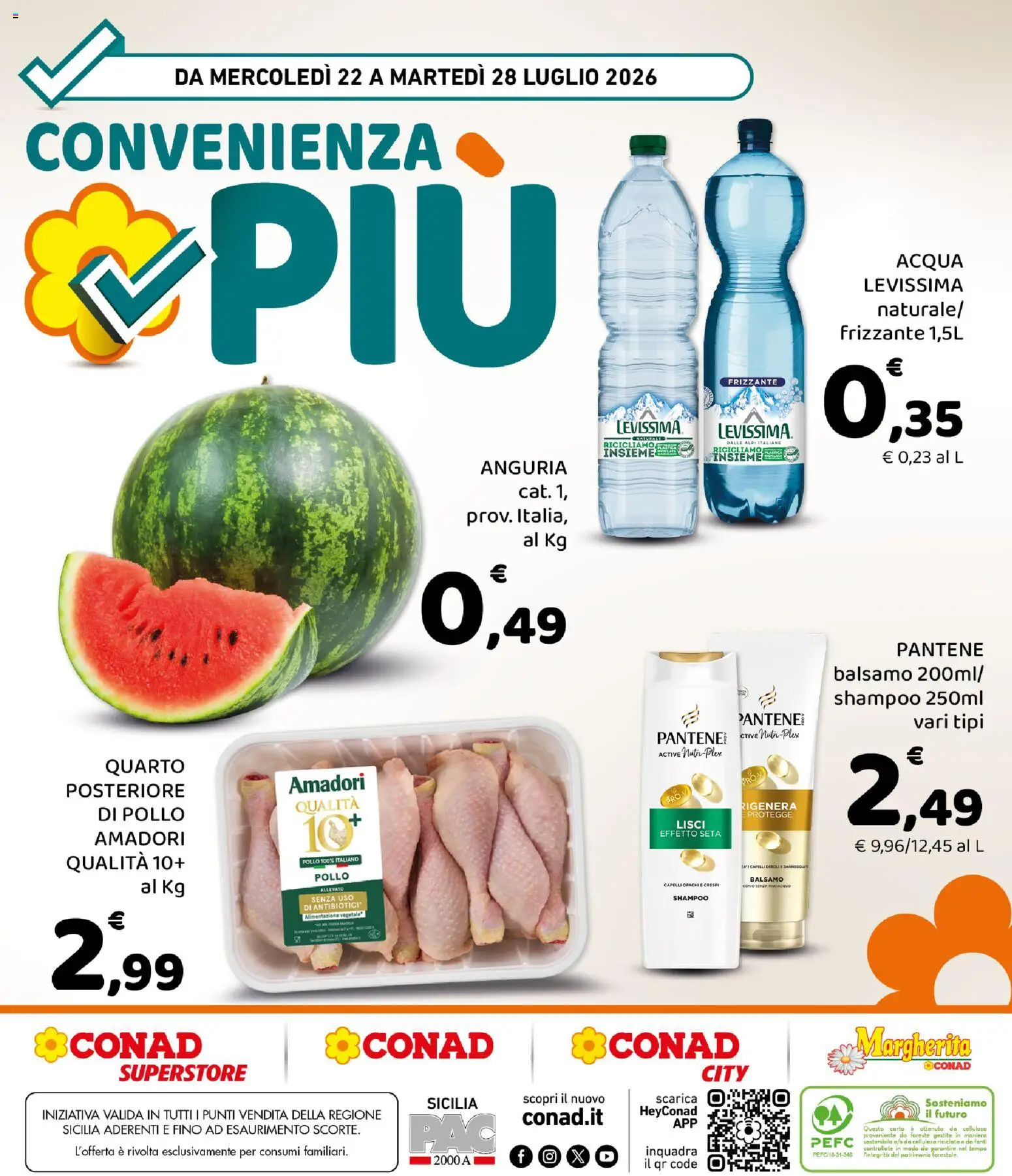 Volantino Conad del 22/07/2026 | Pagina: 8 | Prodotti: Shampoo, Pollo, Acqua, Anguria