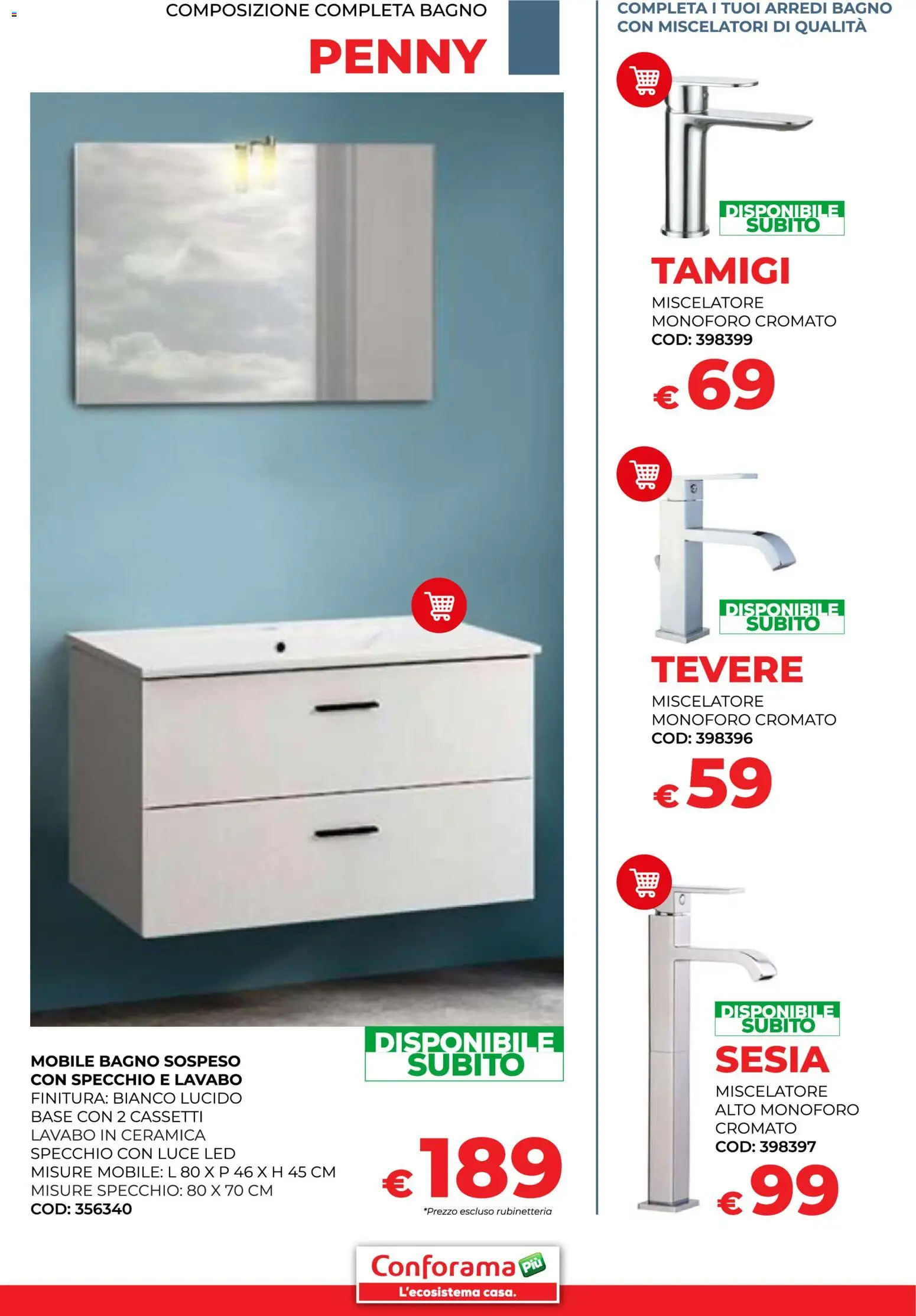 Volantino Conforama del 30/01/2026 | Pagina: 13 | Prodotti: Mobile, Miscelatore, Bagno, Specchio