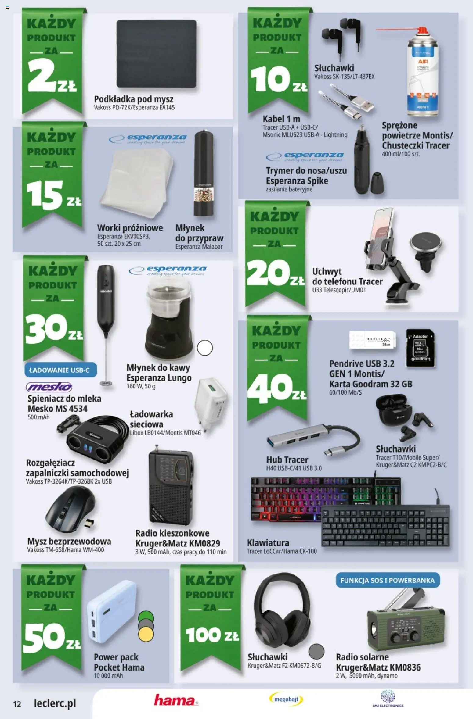 E.Leclerc gazetka od 08.09.2026 | Strona: 12 | Produkty: Kabel, Adapter, Młynek, Młynek do kawy