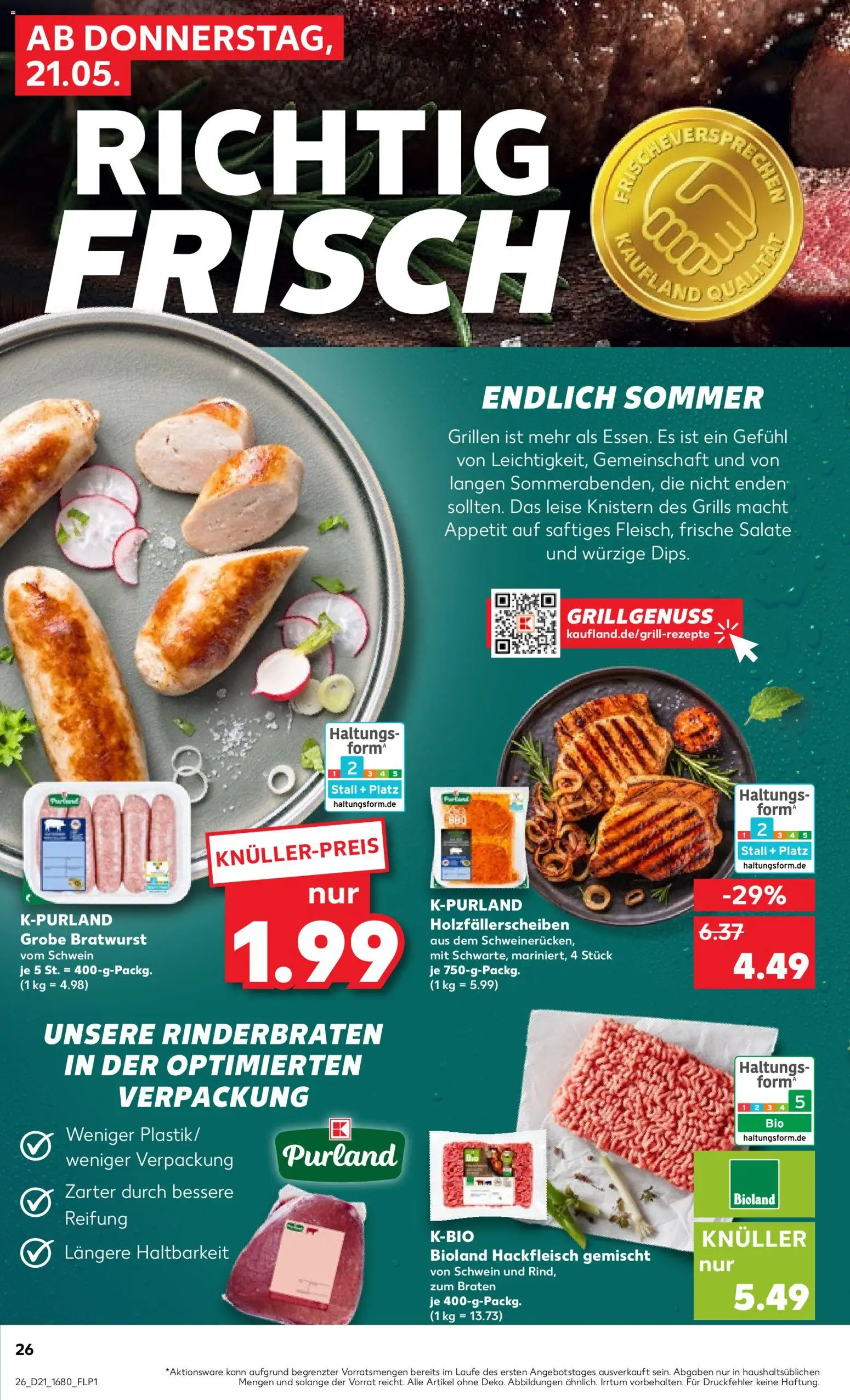 Kaufland Prospekt Stuttgart	 – gültig ab 21.05.2026 | Seite: 26 | Produkte: Rinderbraten, Bratwurst, Hackfleisch