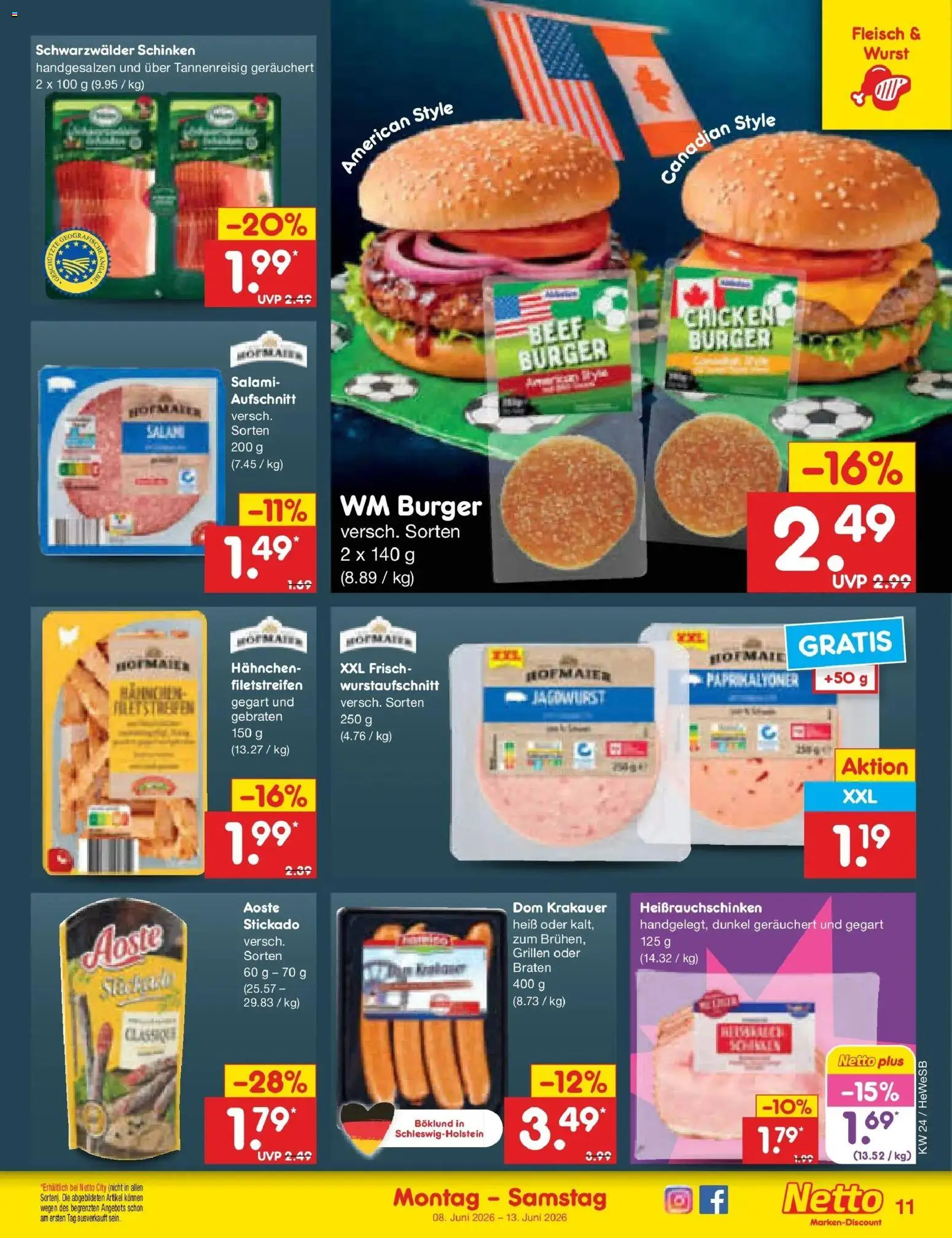Netto Marken-Discount Prospekt Hamburg – gültig ab 08.06.2026 | Seite: 17 | Produkte: Hahnchen, Salami, Schinken, Fleisch