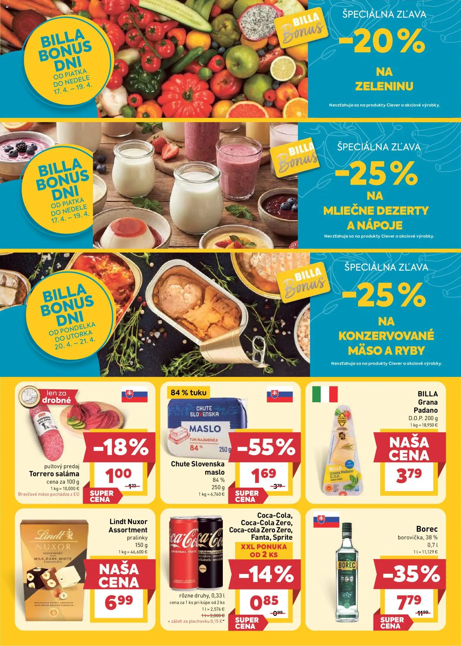Nové Billa akcie – leták je platný od 15.04.2026 | Strana: 24 | Produkty: Maslo, Ryby, Lindt, Sprite