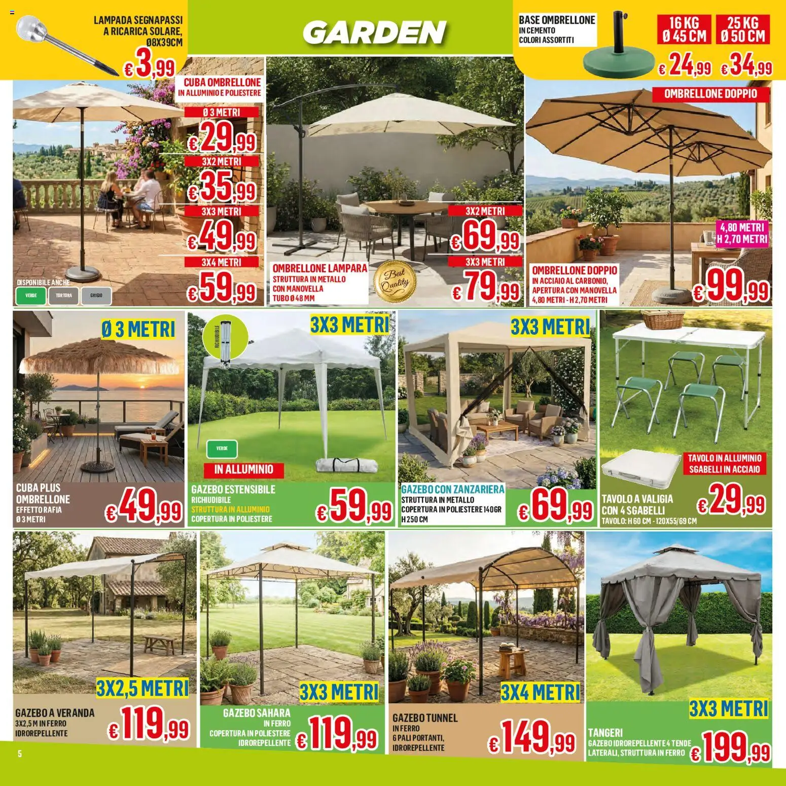 Volantino Satur del 05.06.2026 | Pagina: 5 | Prodotti: Gazebo, Valigia, Zanzariera, Lampada