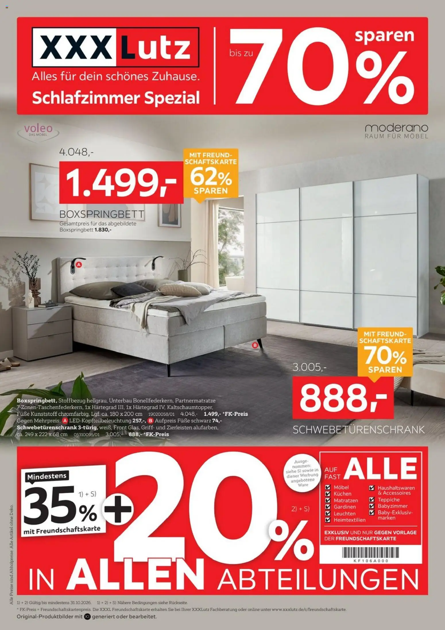 XXXLutz Schlafzimmer Spezial – gültig ab 17.10.2026 | Seite: 1 | Produkte: Schwebetürenschrank, Boxspringbett, Kuchen