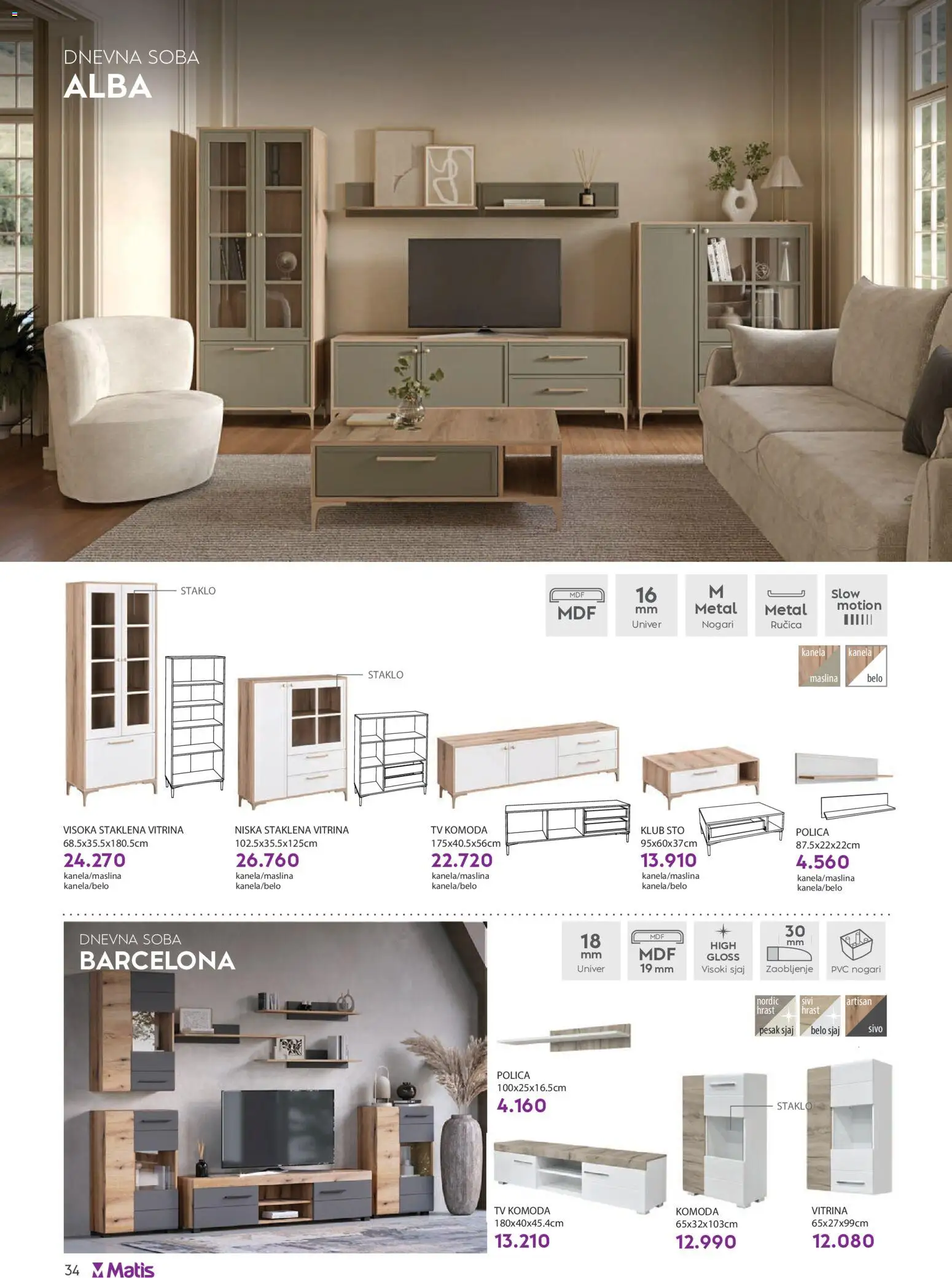 Matis katalog - važi od 01.05.2026 | Strana: 34 | Proizvode: Komoda, Tv komoda, Polica, Sto