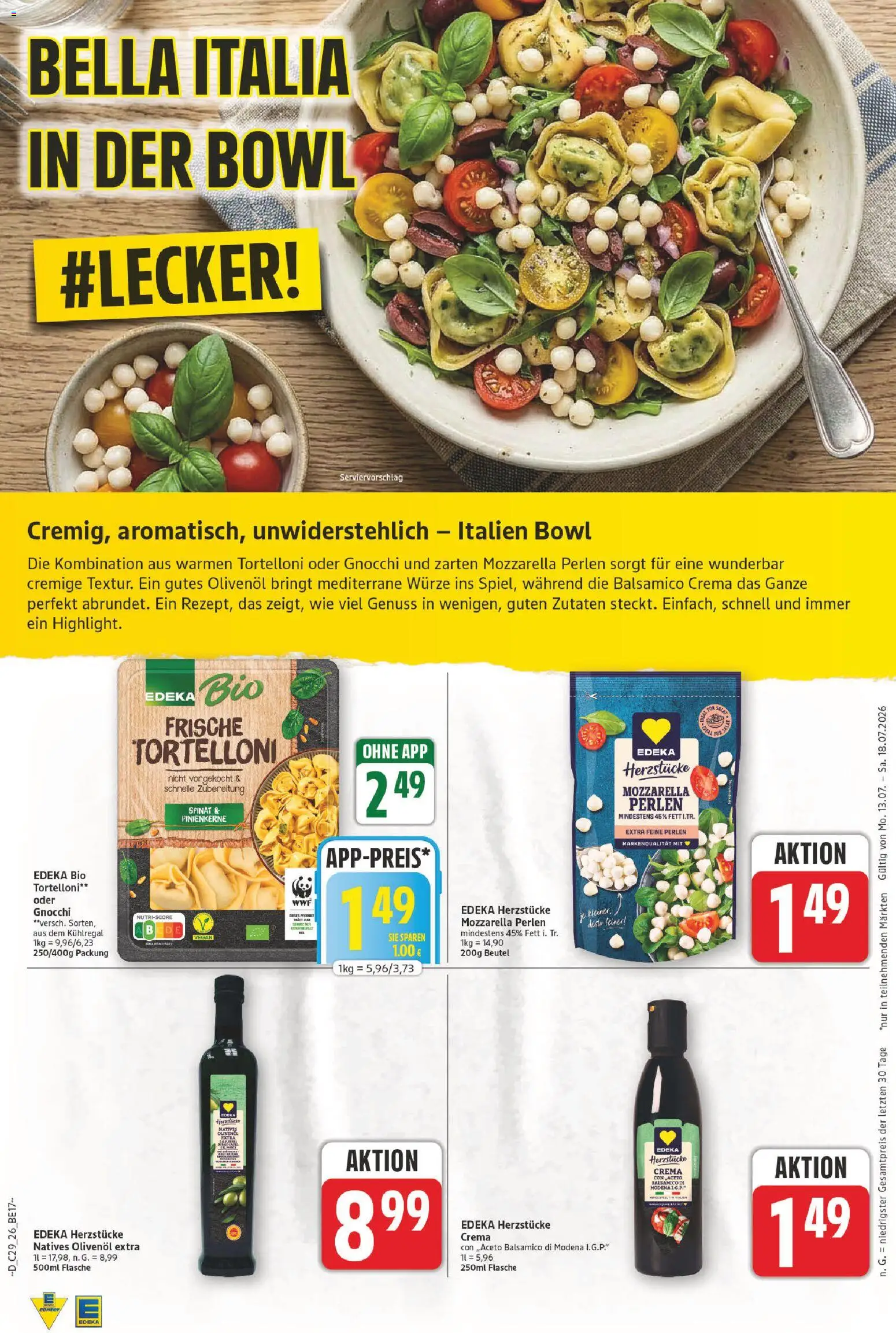 E center Prospekt – gültig ab 13.07.2026 | Seite: 26 | Produkte: Balsamico, Mozzarella, Olivenol