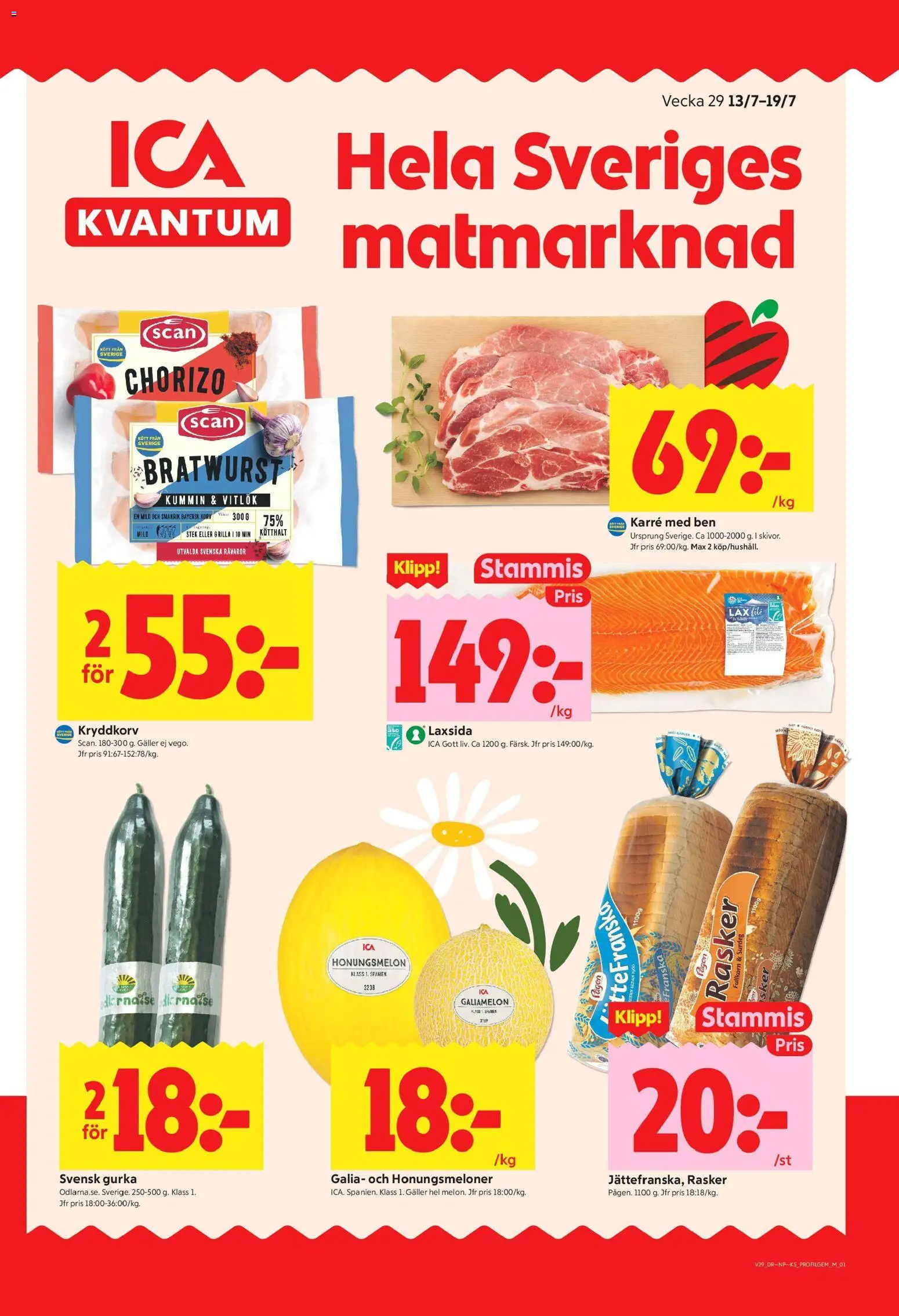 ICA Kvantum reklamblad aktuell från 13/07/2026 | Sida: 1 | Produkter: Honungsmelon, Galler, Vitlök, Chorizo