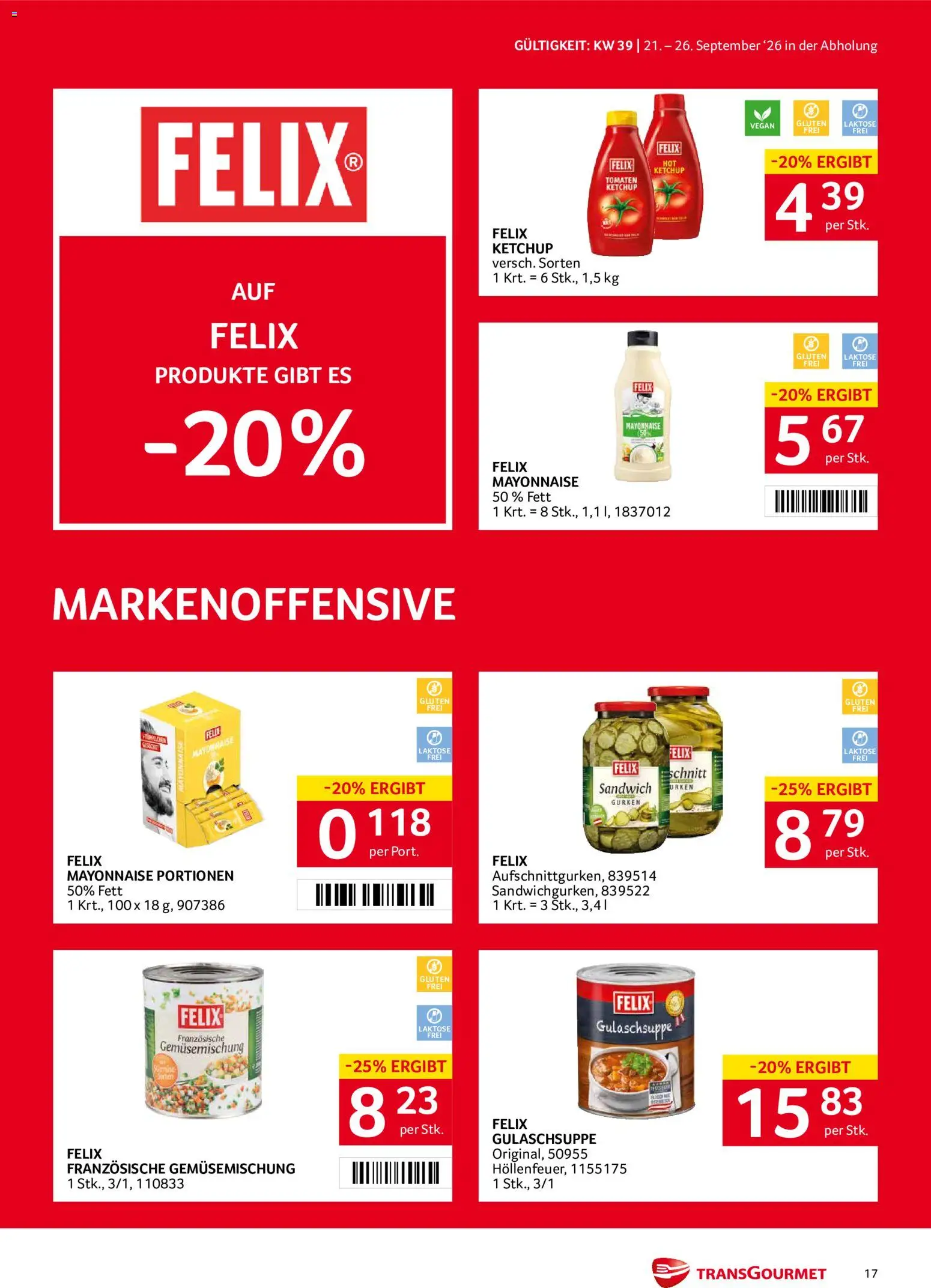 Transgourmet Flugblatt gültig ab 20.09.2026 | Seite: 15 | Produkte: Ketchup, Gurken, Mayonnaise, Tomaten
