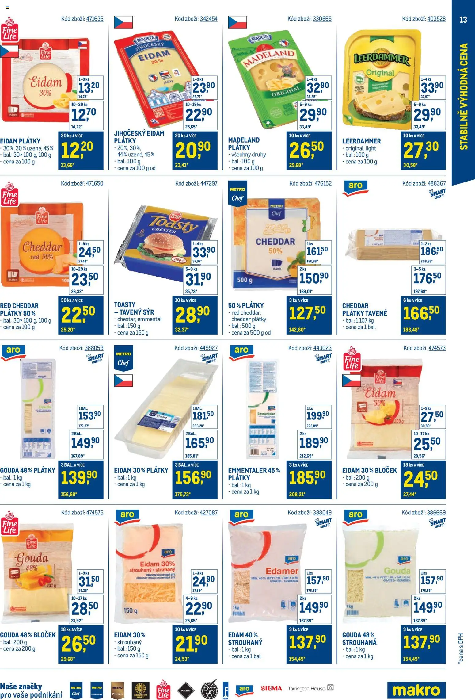 Makro leták - Cash & Carry od 20.05.2026 | Strana: 13 | Produkty: Gouda, Sýr, Leerdammer, Cheddar