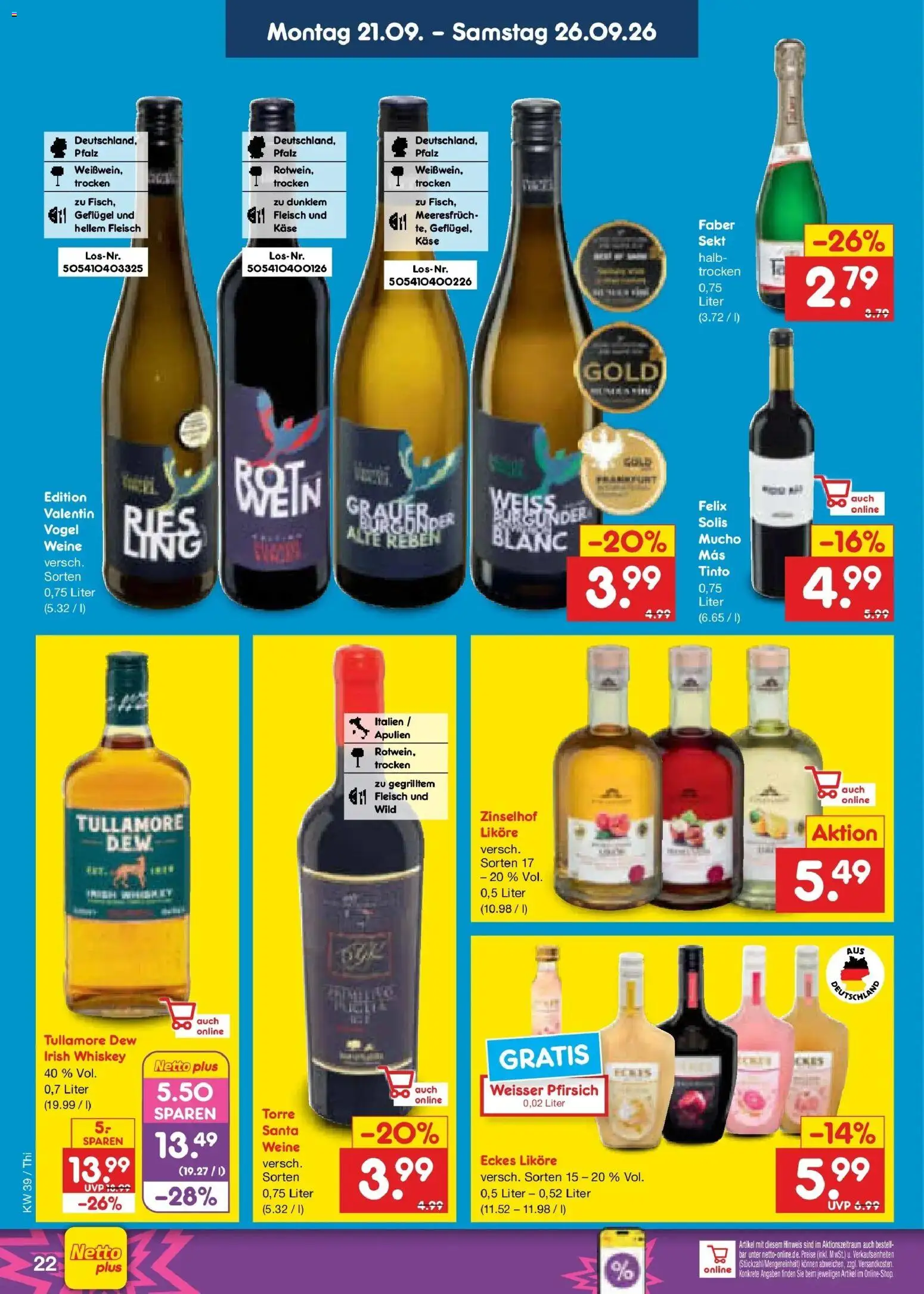 Netto Marken-Discount Prospekt Pirna – gültig ab 21.09.2026 | Seite: 30 | Produkte: Sekt, Pfirsich, Fleisch, Whiskey