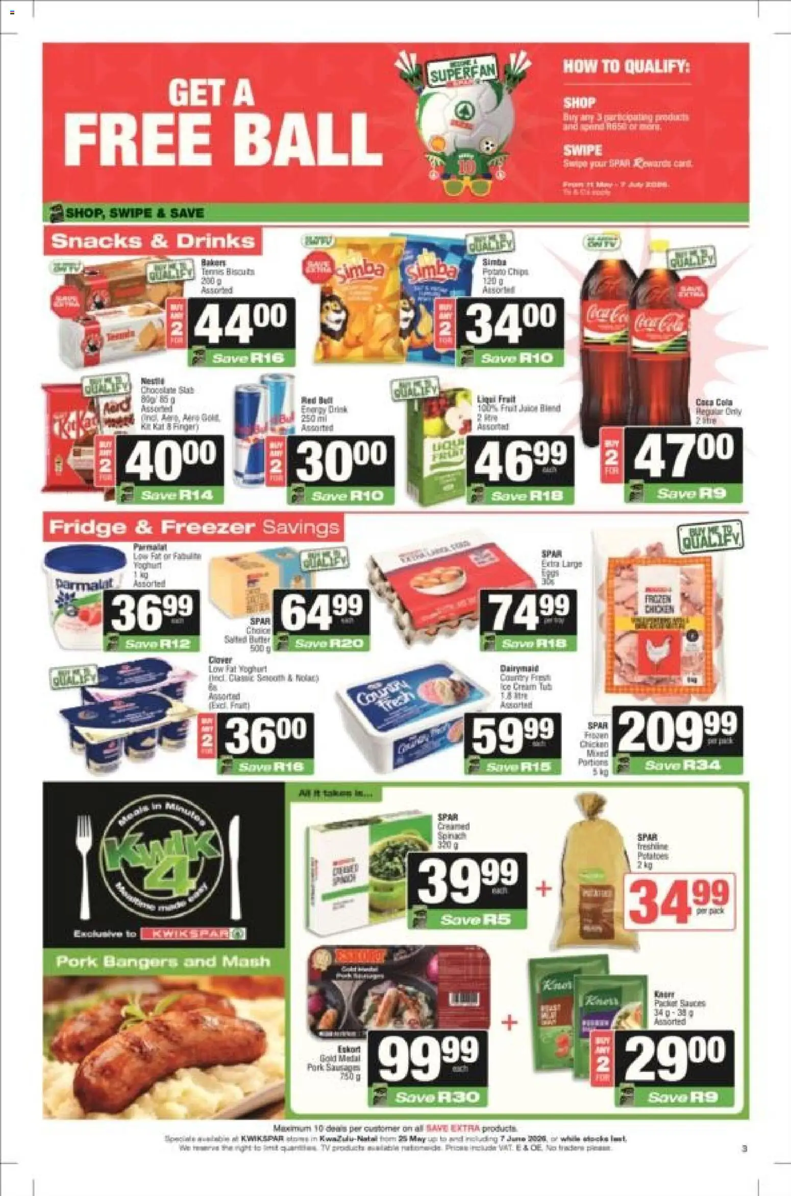 New KWIKSPAR catalogue – valid from 25.05.2026 | Page: 3 | Products: Fridge, Biscuits, Chips, Sausage