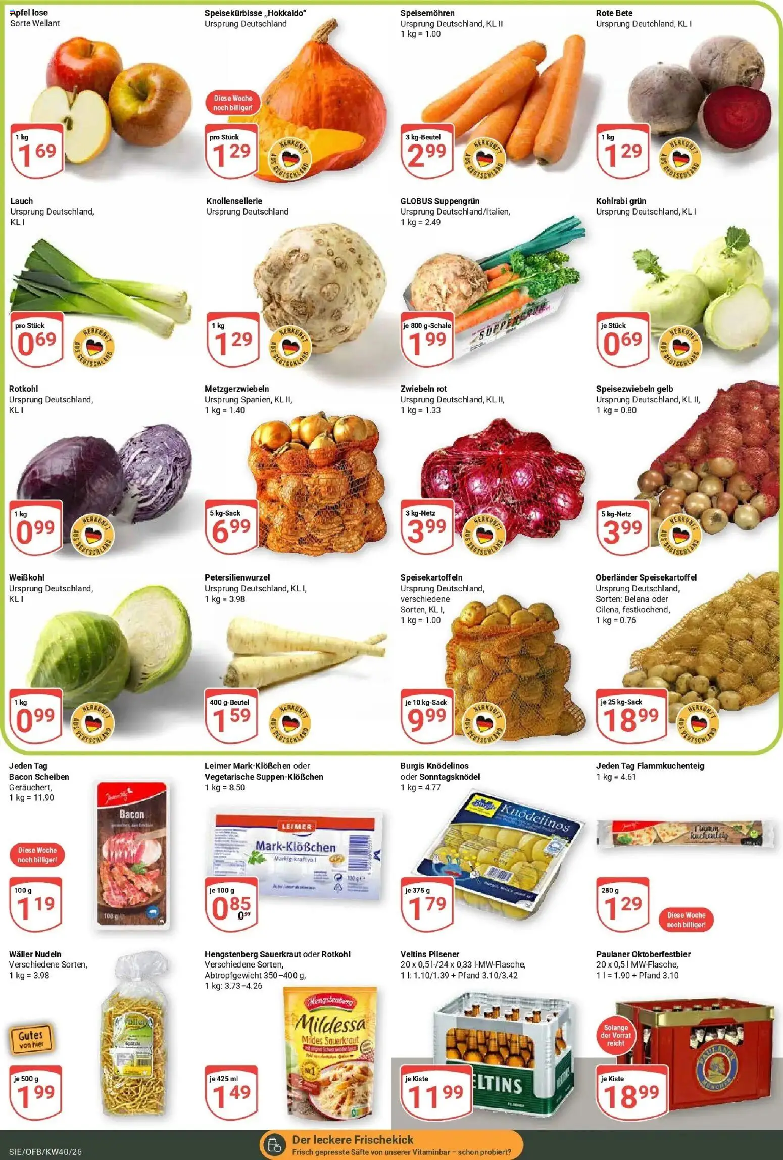 Globus Prospekt Siegen (ab 28.09.2026) » Angebote online | Seite: 9 | Produkte: Rotkohl, Äpfel, Zwiebeln, Paulaner