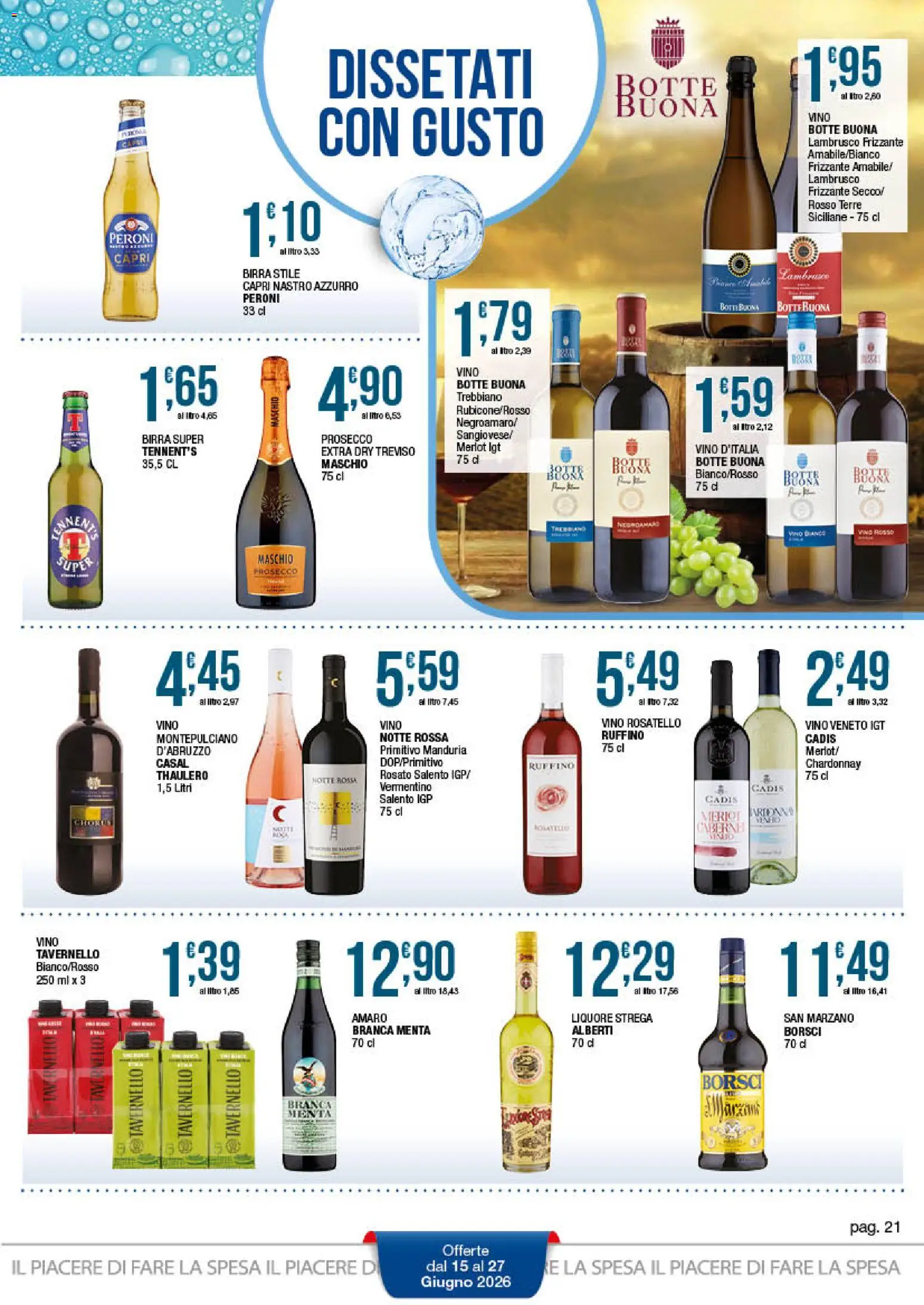 Volantino Sidis del 15.06.2026 | Pagina: 21 | Prodotti: Tennent's, Birra, Vino, Menta