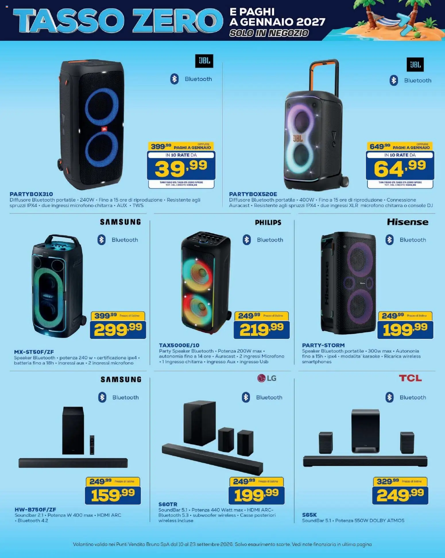 Volantino BRUNO del 10/09/2026 | Pagina: 22 | Prodotti: Soundbar, Microfono, Speaker, USB