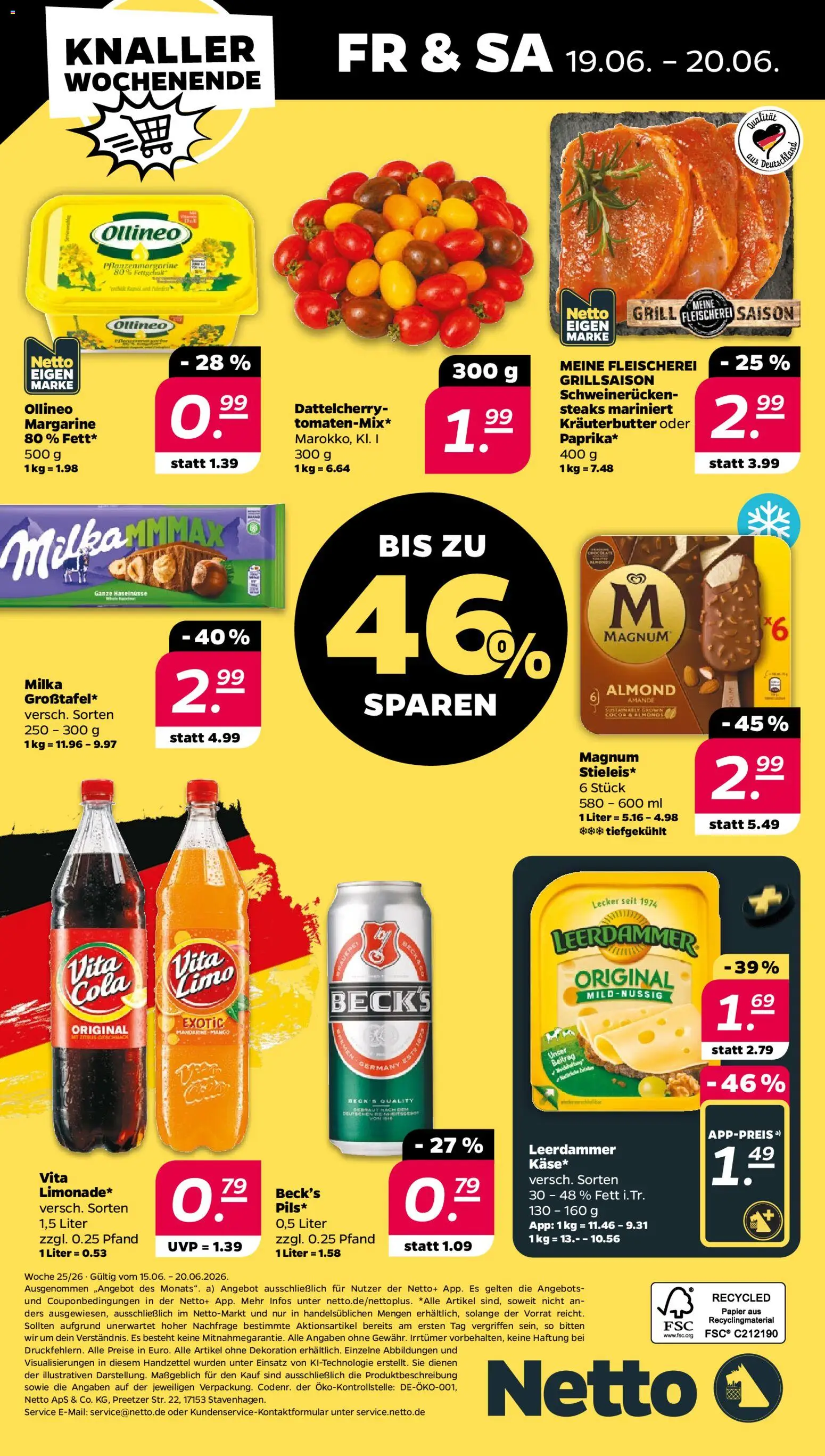 Netto Prospekt – gültig ab 15.06.2026 | Seite: 32 | Produkte: Margarine, Cola, Milka, Schweinerucken