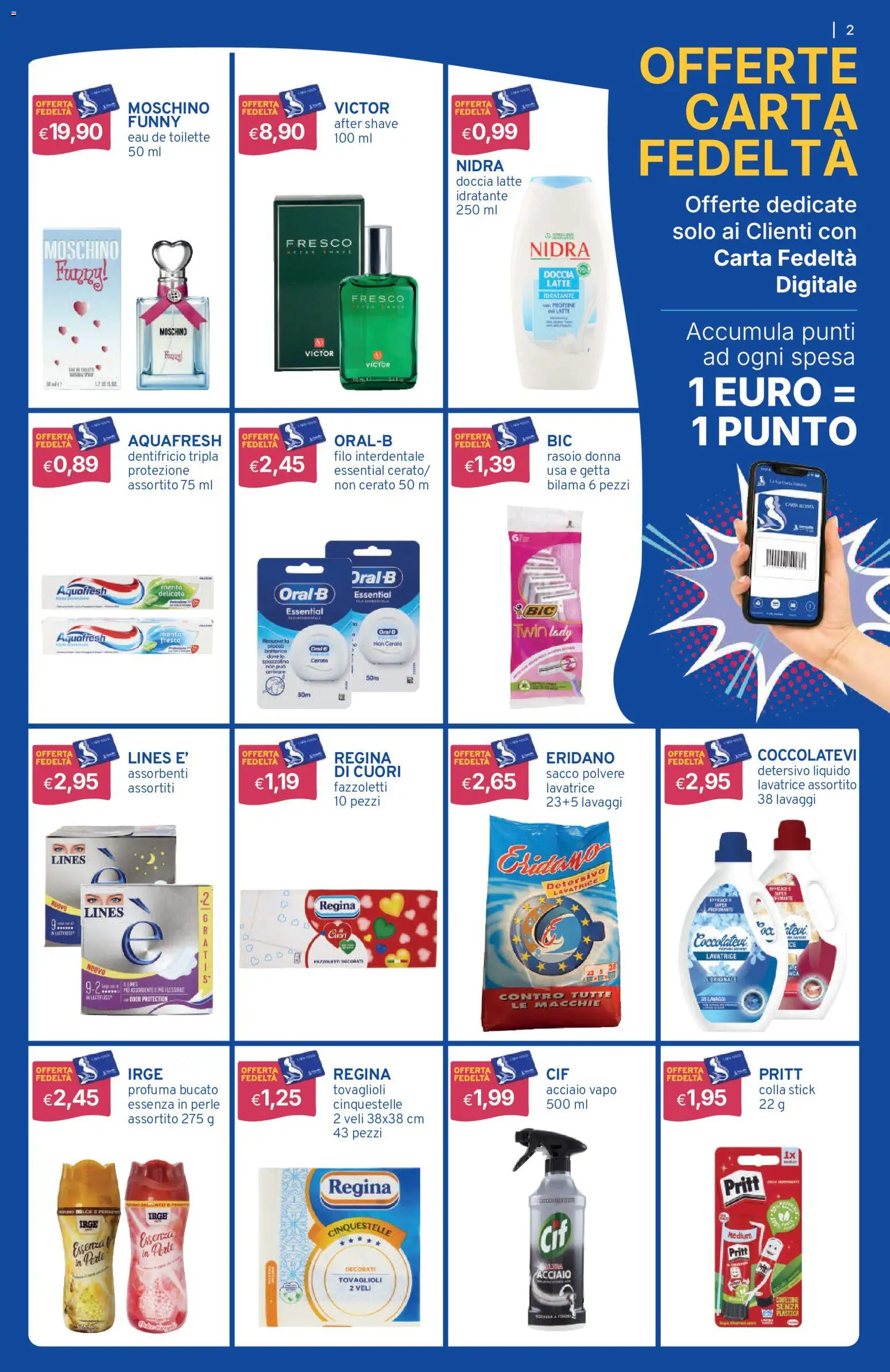 Volantino Sirene Blu del 01/09/2026 | Pagina: 2 | Prodotti: Filo interdentale, Spumante, Colla, Doccia