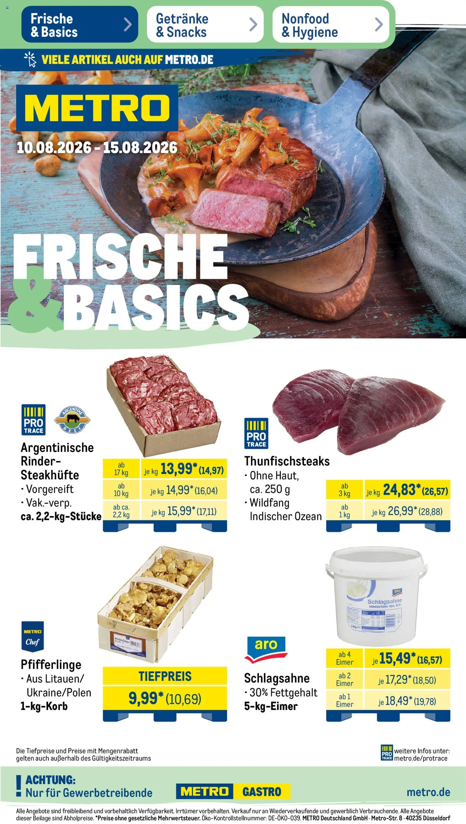 Metro Prospekt – gültig ab 10.08.2026 | Seite: 1 | Produkte: Schlagsahne, Pfifferlinge