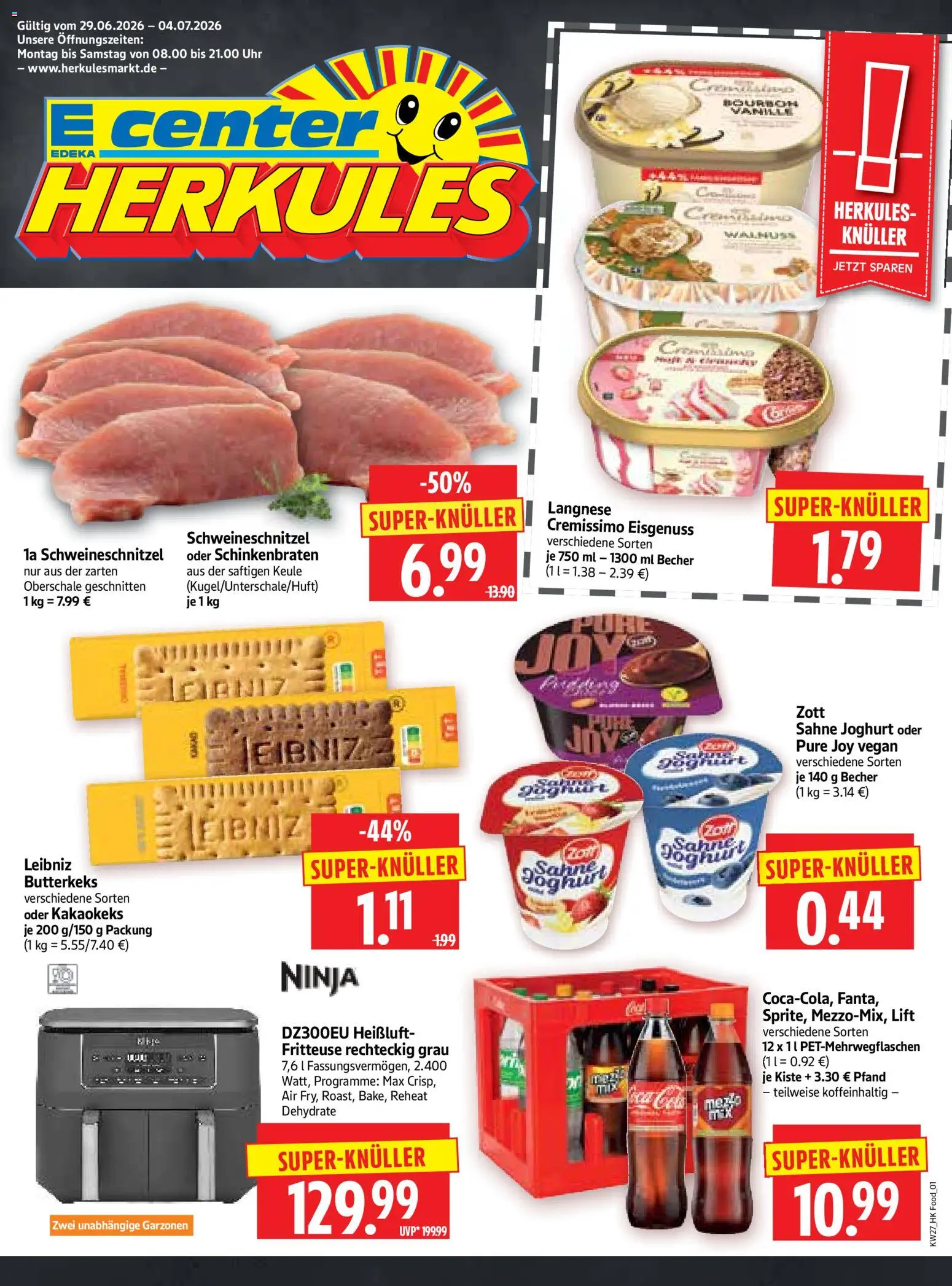 HERKULES Prospekt – gültig ab 29.06.2026 | Seite: 1 | Produkte: Langnese, Cremissimo, Fritteuse, Sahne