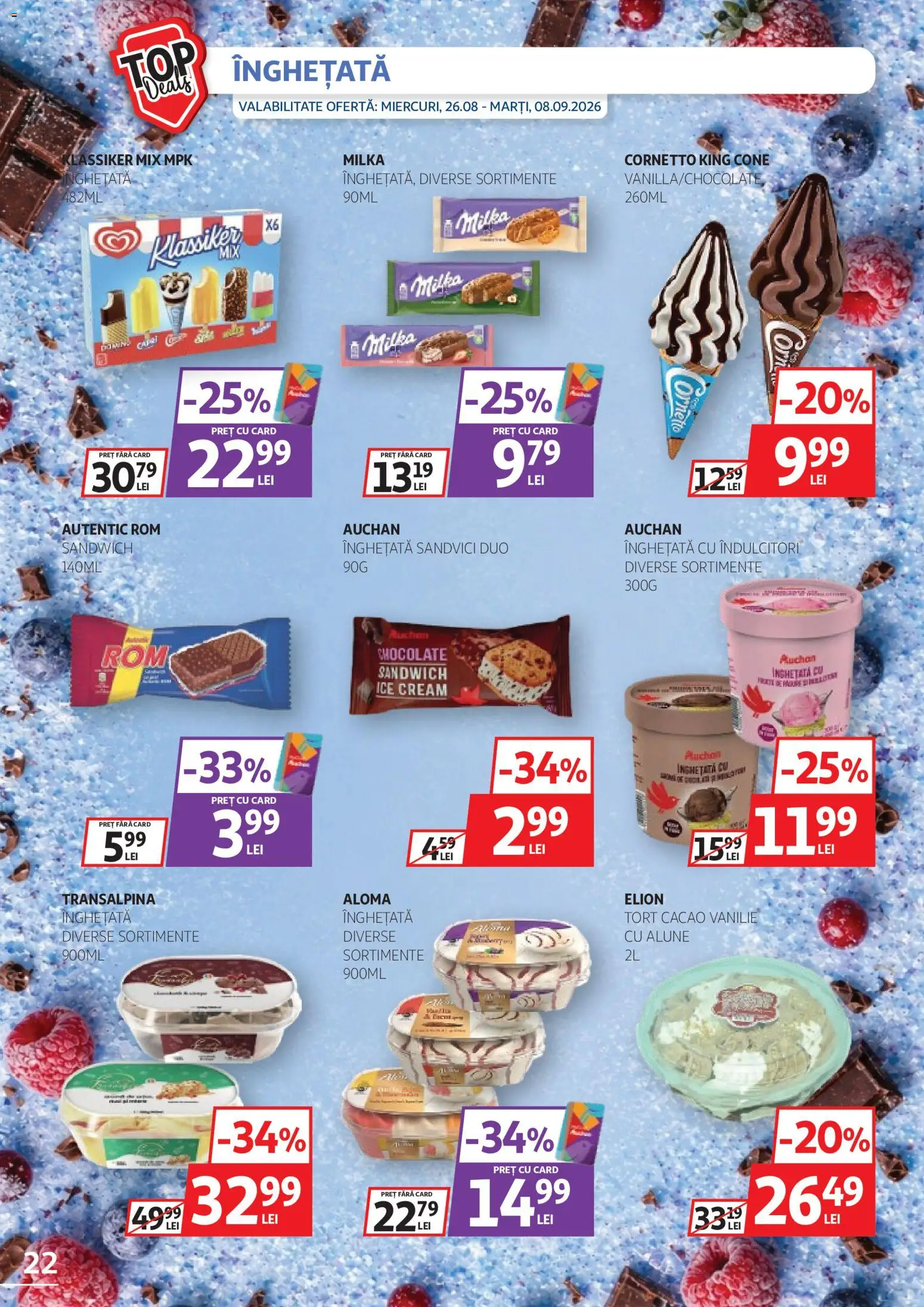 Noul catalog Auchan – valabil de la 26.08.2026 | Pagină: 22 | Produse: Alune, Rom, Cacao, Înghețată