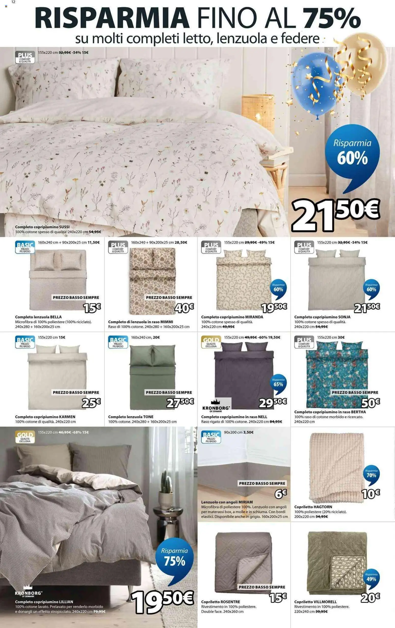 Volantino JYSK del 17.04.2026 | Pagina: 12 | Prodotti: Copripiumino, Copriletto, Lenzuola