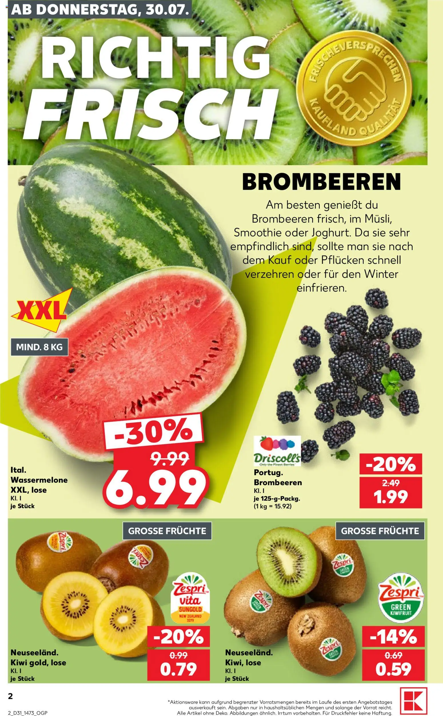 Kaufland Prospekt Rostock – gültig ab 30.07.2026 | Seite: 2 | Produkte: Wassermelone, Kiwi