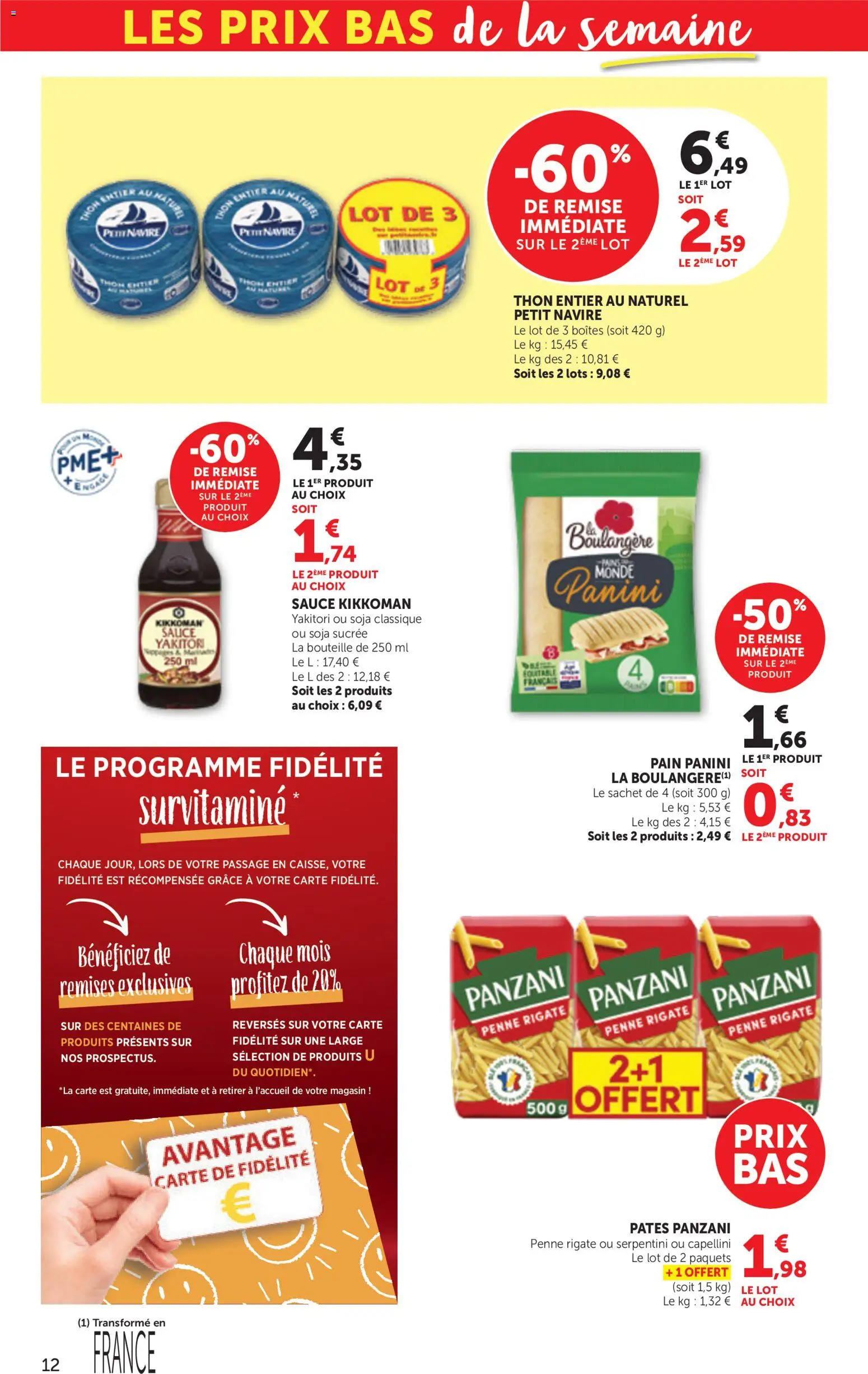 {H1} | Page: 12 | Produits: Panini, Thon, Pain, Pâtes