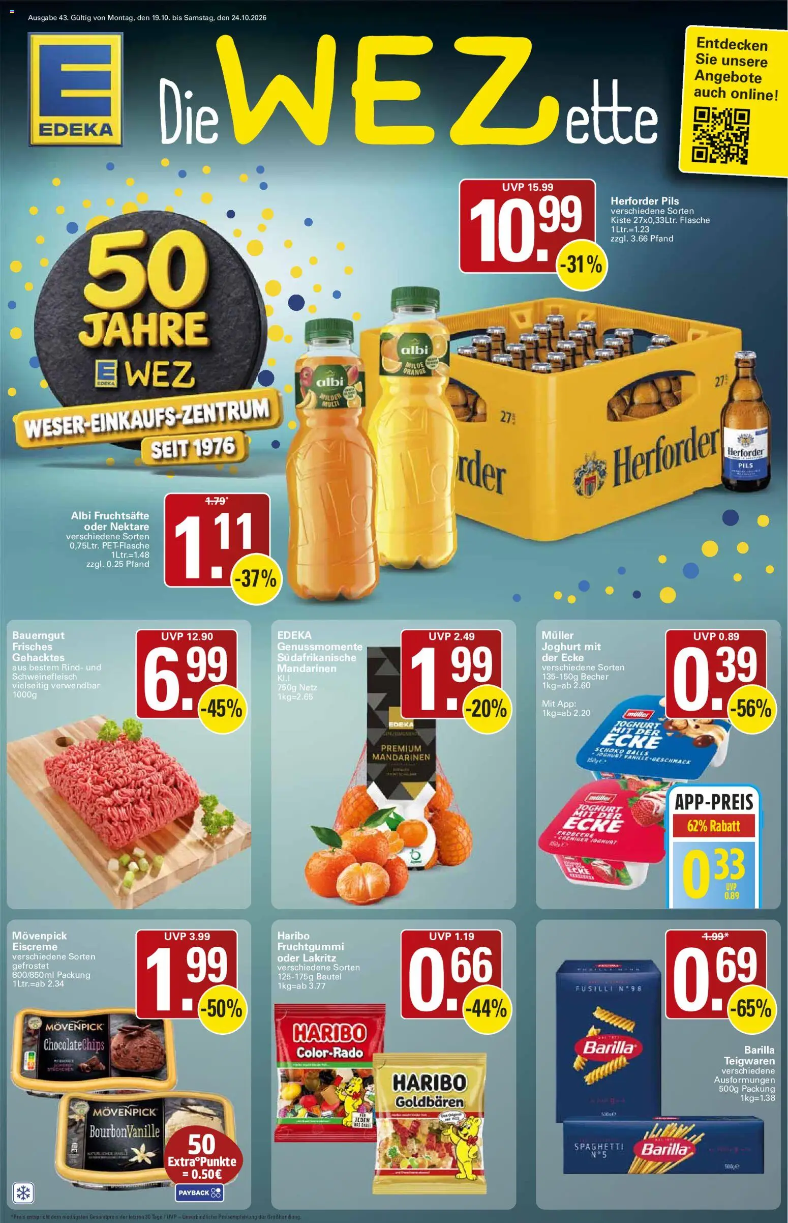WEZ Prospekt – gültig ab 19.10.2026 | Seite: 1 | Produkte: Haribo, Joghurt, Pils, Eiscreme