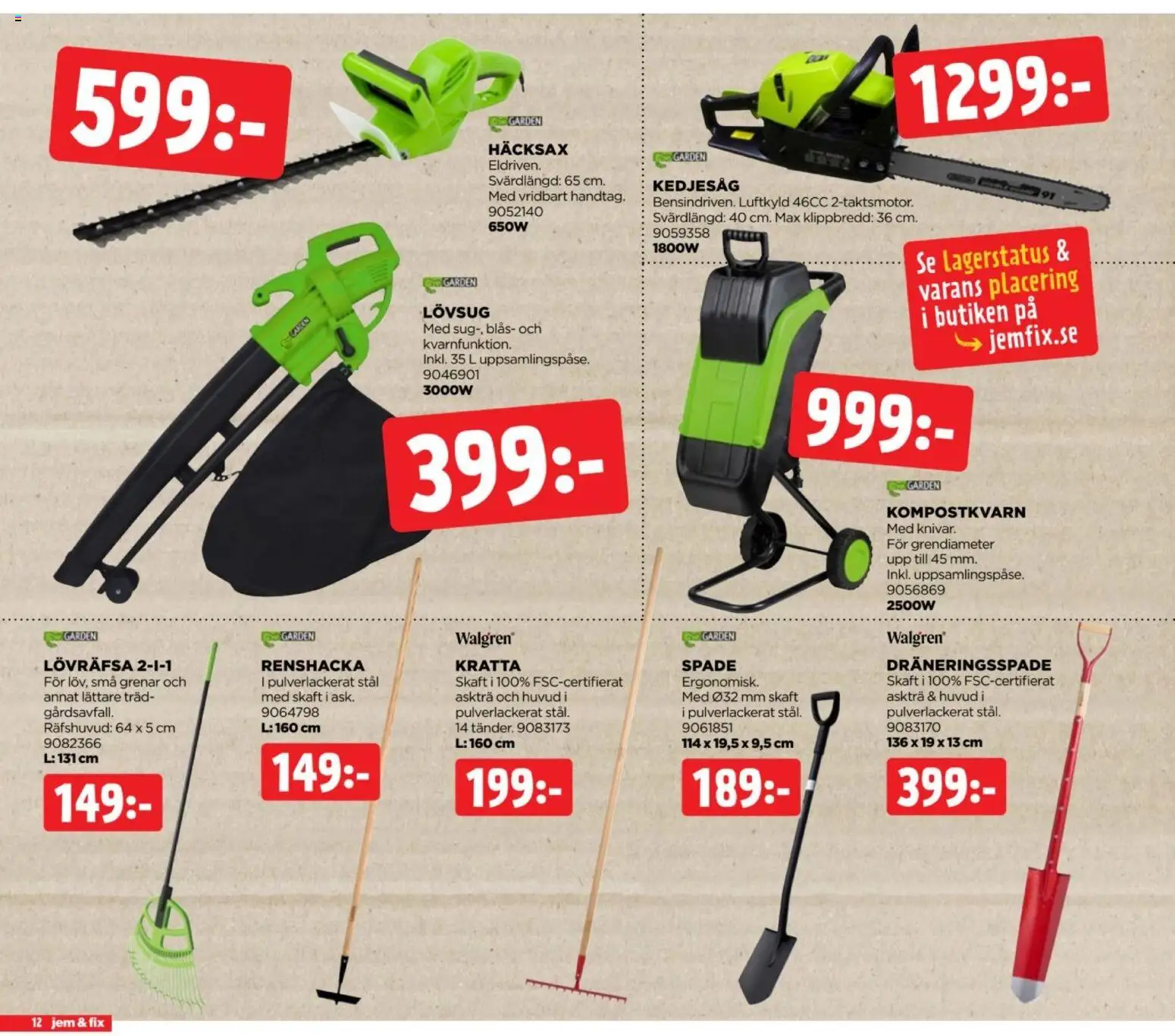 Jem & Fix reklamblad aktuell från 24/08/2026 | Sida: 12 | Produkter: Spade, Häcksax, Lövsug