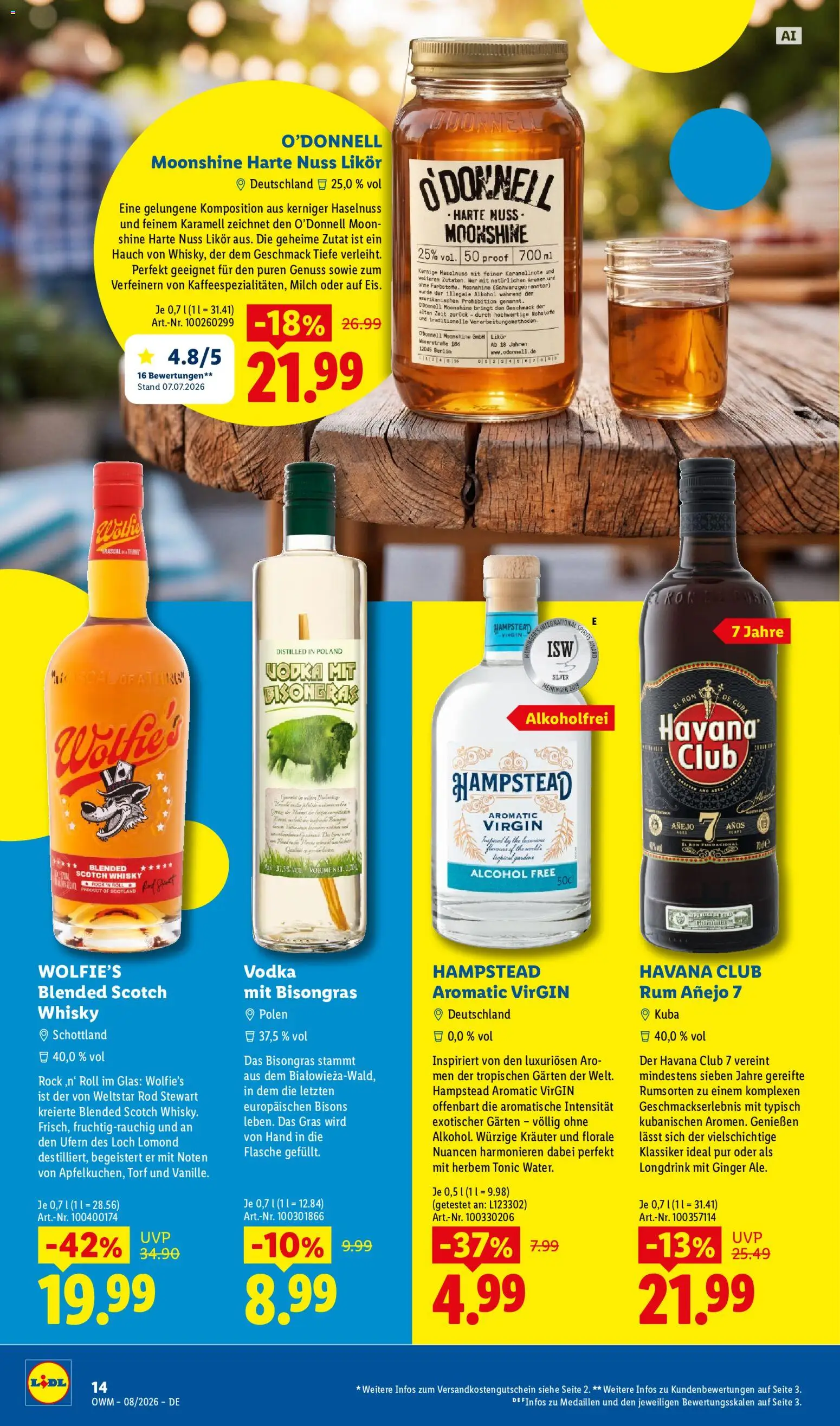 Lidl Prospekt Wein & Spirituosen – gültig ab 01.08.2026 | Seite: 14 | Produkte: Havana club, Milch, Rock, Vodka