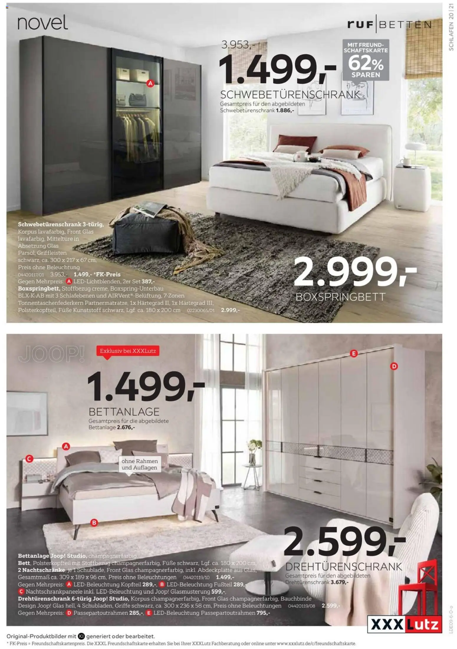 XXXLutz Last-Minute-Preis – gültig ab 19.09.2026 | Seite: 21 | Produkte: Schwebetürenschrank, Drehtürenschrank, Boxspringbett