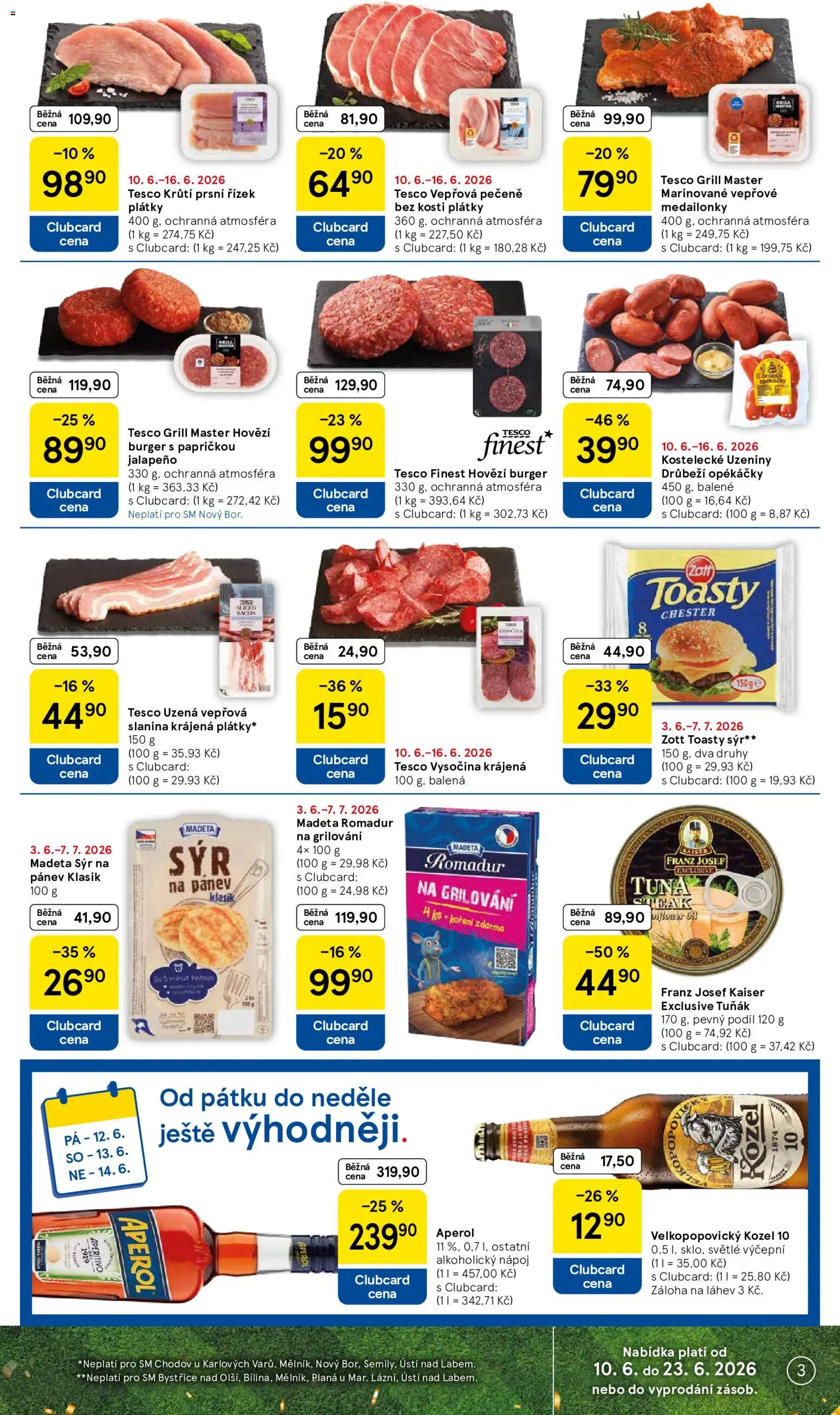 Tesco leták - Supermarket od 10.06.2026 | Strana: 3 | Produkty: Grilování, Pánev, Aperol, Romadur