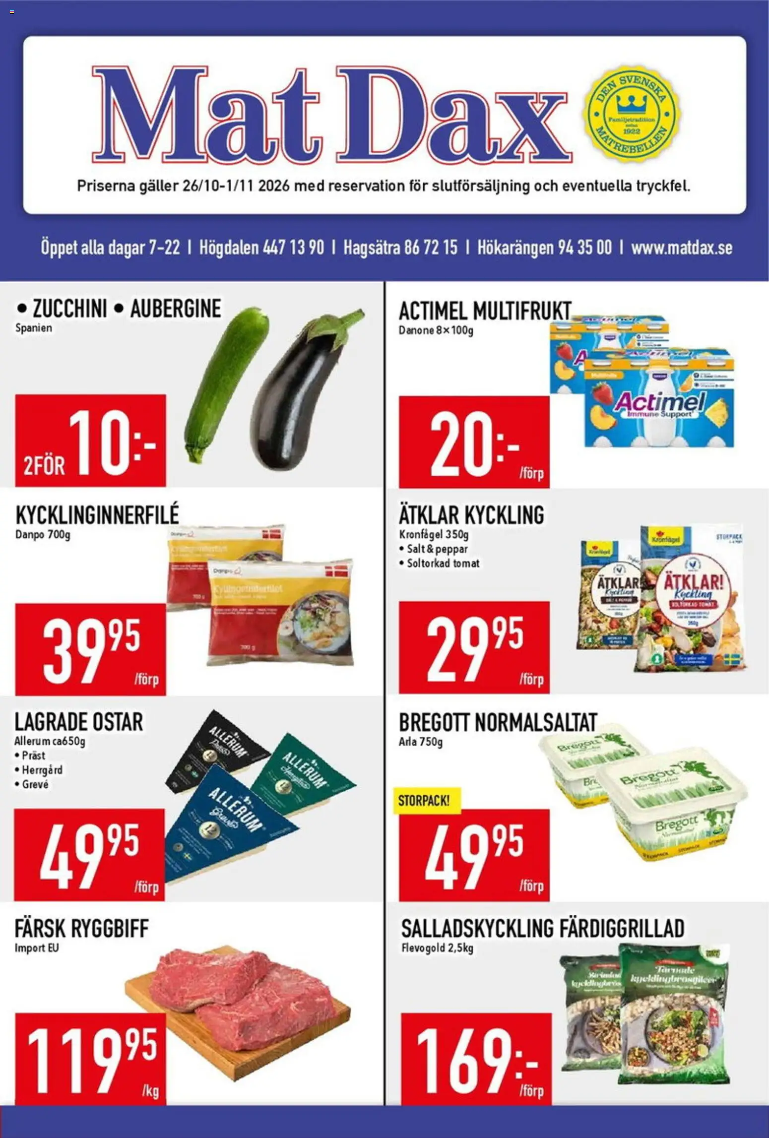Matdax reklamblad aktuell från 26/10/2026 | Sida: 1 | Produkter: Tomat, Bregott, Peppar, Kyckling