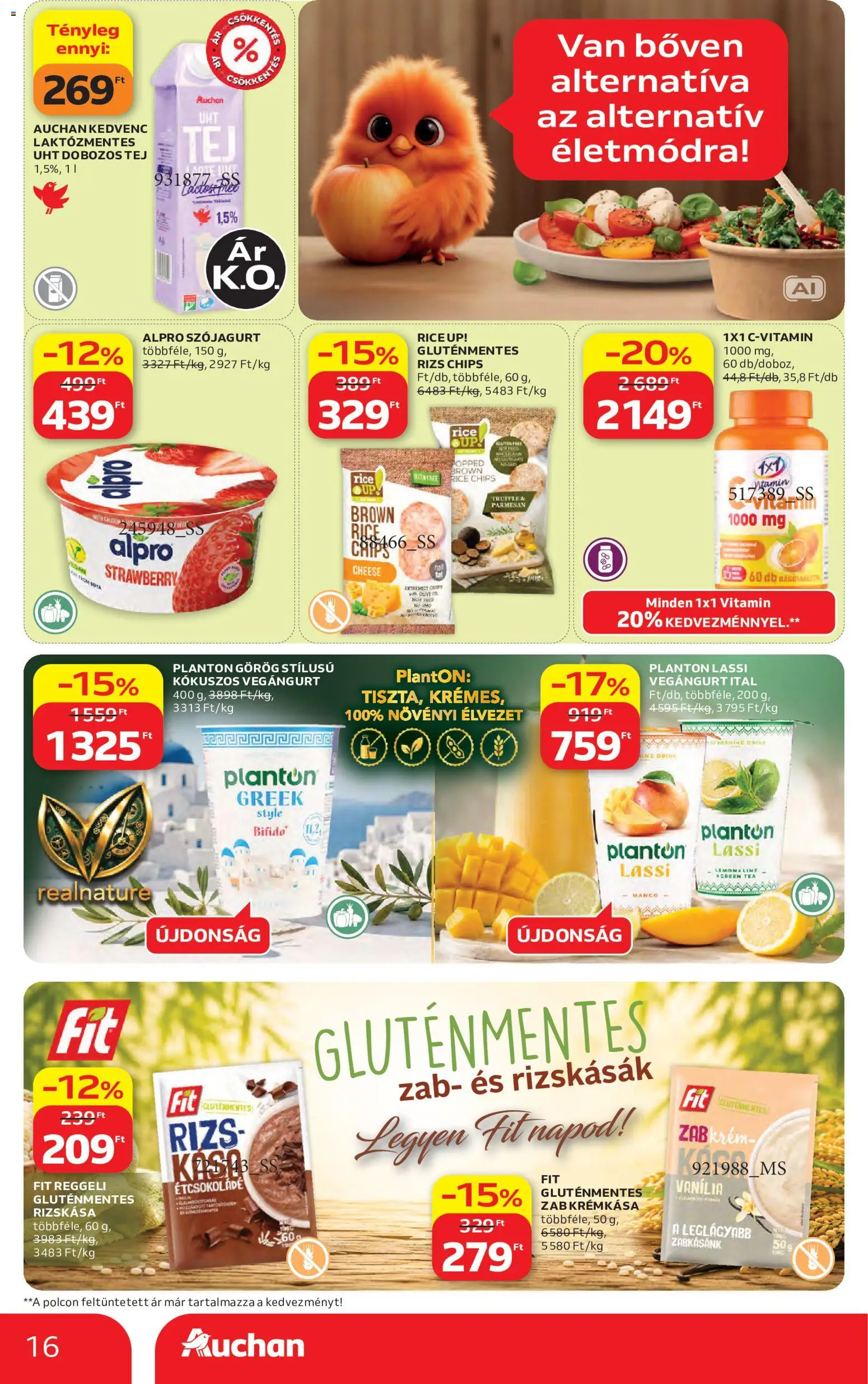 Auchan akciós ujság - amely érvényes a következő dátumtól: 2026.08.27. | Oldal: 16 | Termékek: C-vitamin, Alpro, Rizs, Gluténmentes