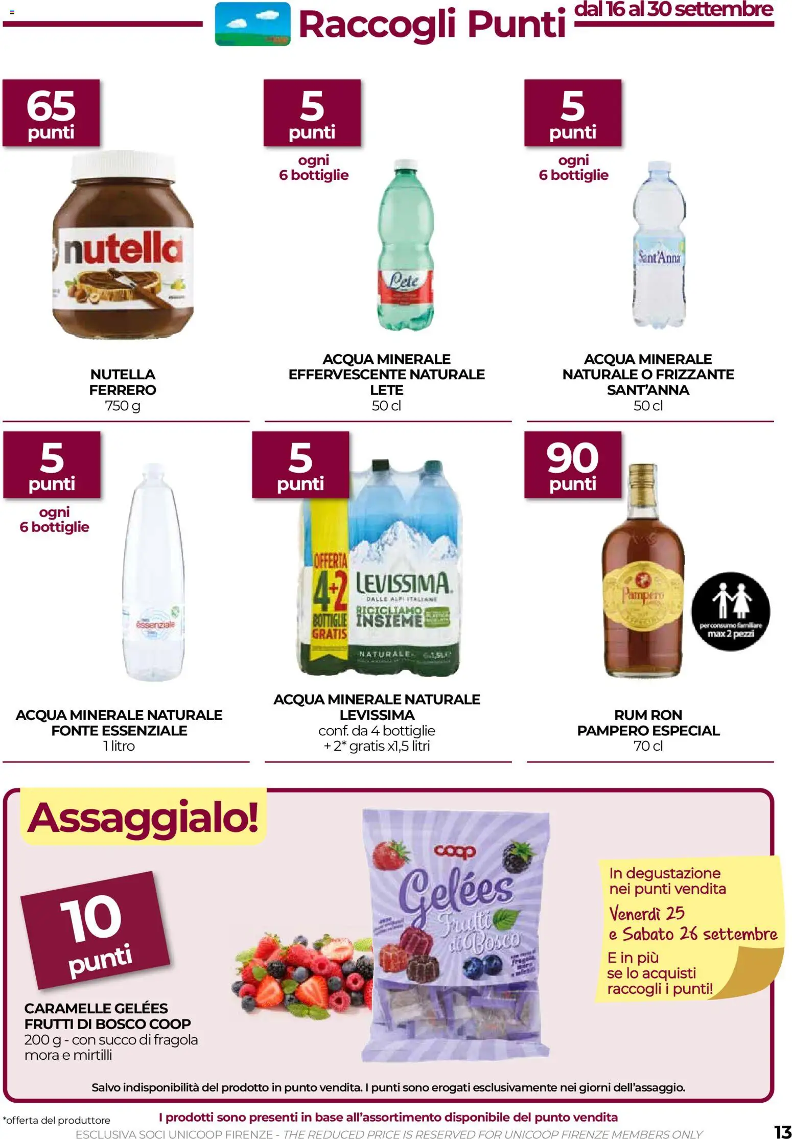 Volantino COOP del 17/09/2026 | Pagina: 13 | Prodotti: Rum, Nutella, Mirtilli, Acqua minerale