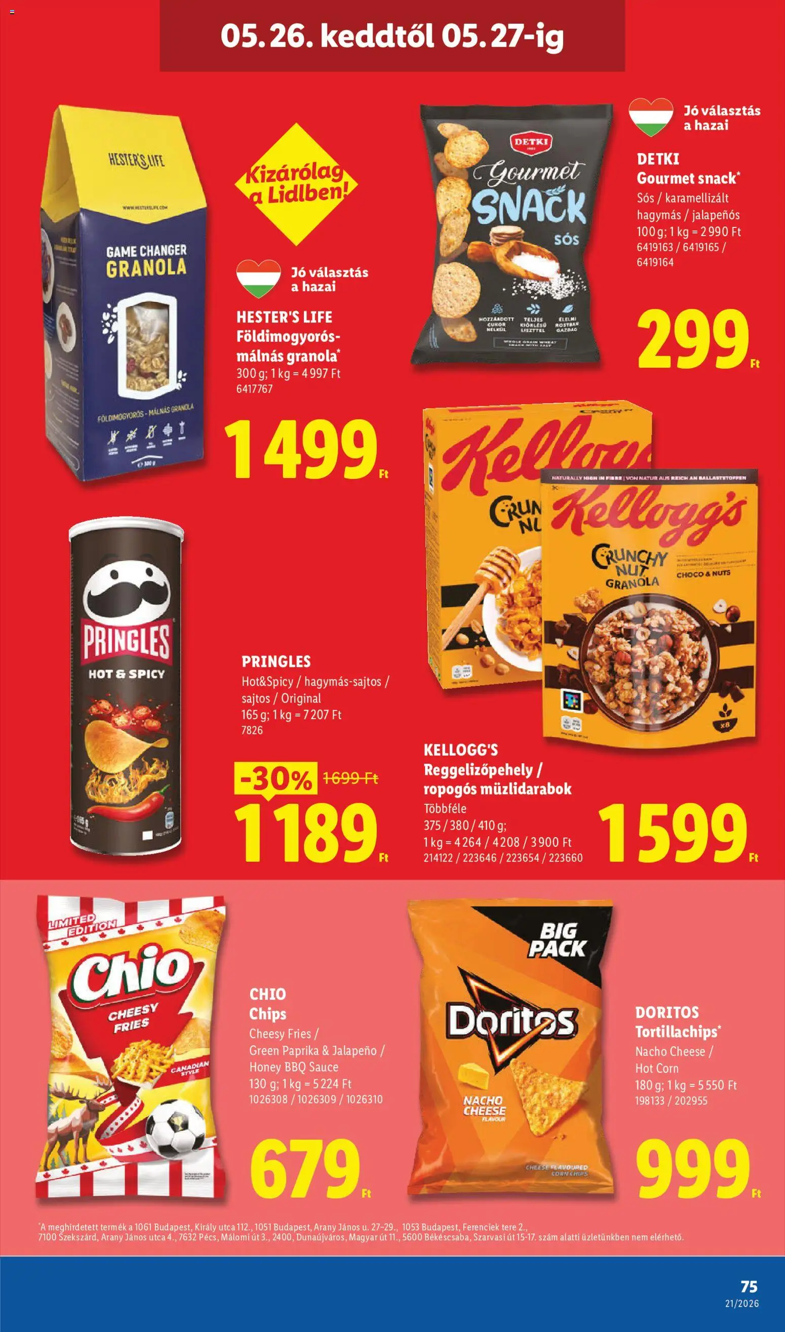 Lidl akciós ujság - amely érvényes a következő dátumtól: 21.05.2026 | Oldal: 75 | Termékek: Jalapenos, Chips, Granola, Jalapeno