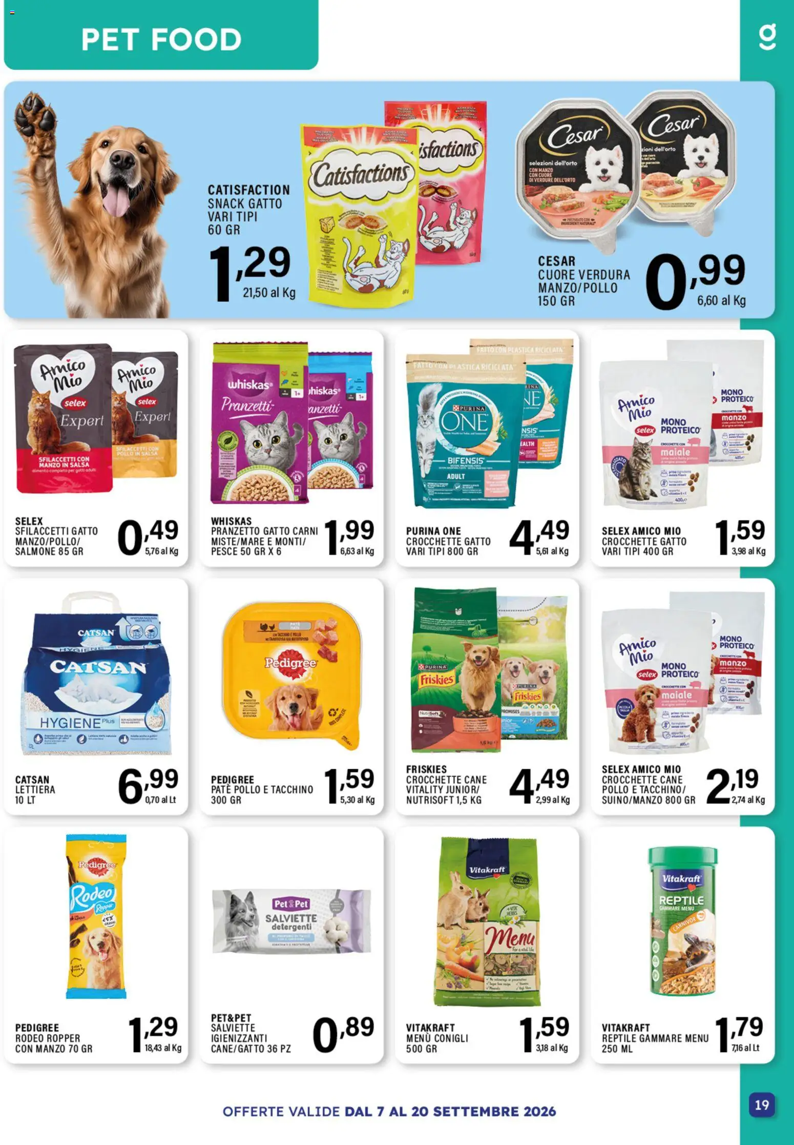 Volantino GECOP del 07/09/2026 | Pagina: 19 | Prodotti: Paté, Maiale, Verdure, Crocchette gatto