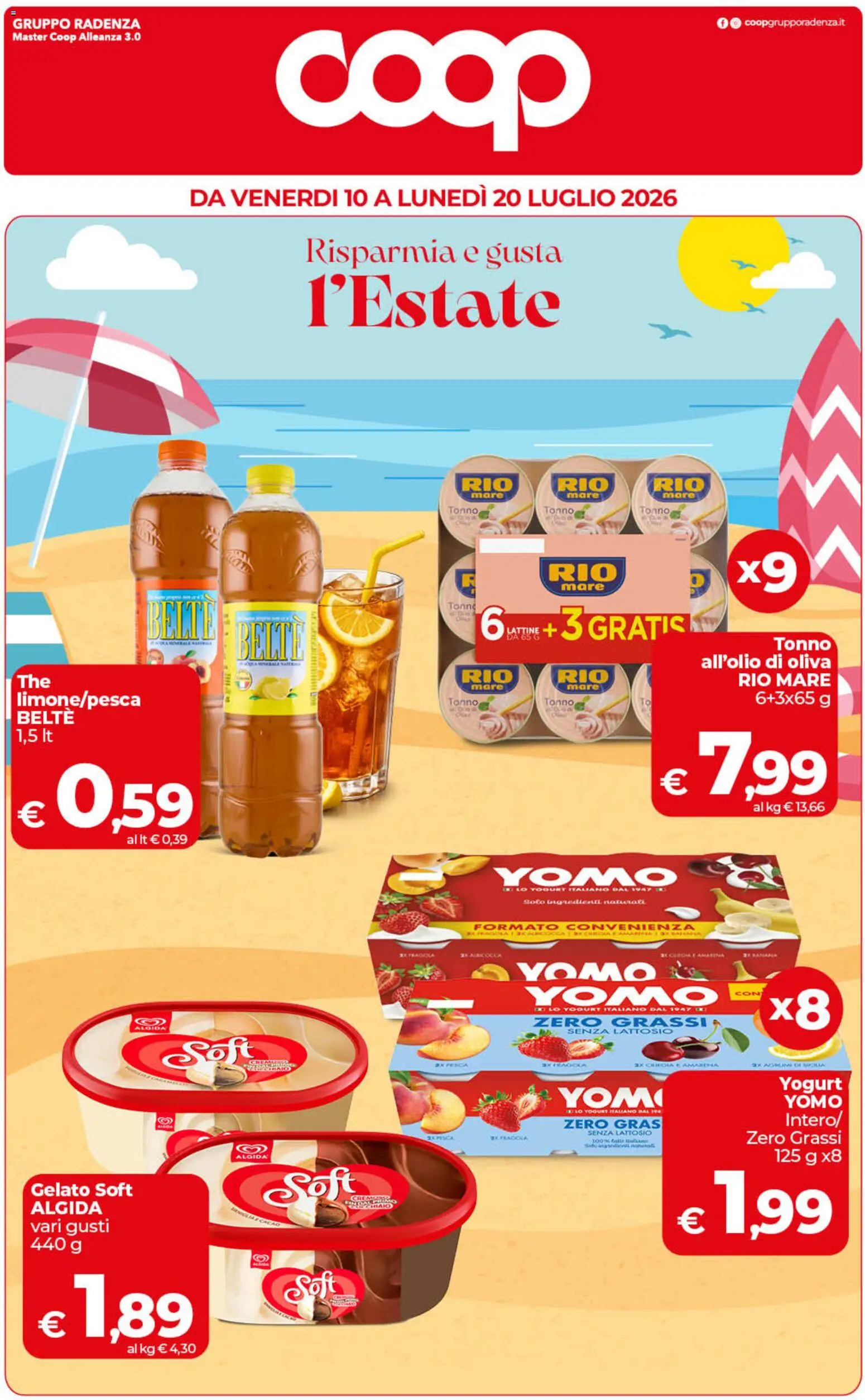 Volantino COOP del 10/07/2026 | Pagina: 1 | Prodotti: Yogurt, Gelato, Pesca, Tonno