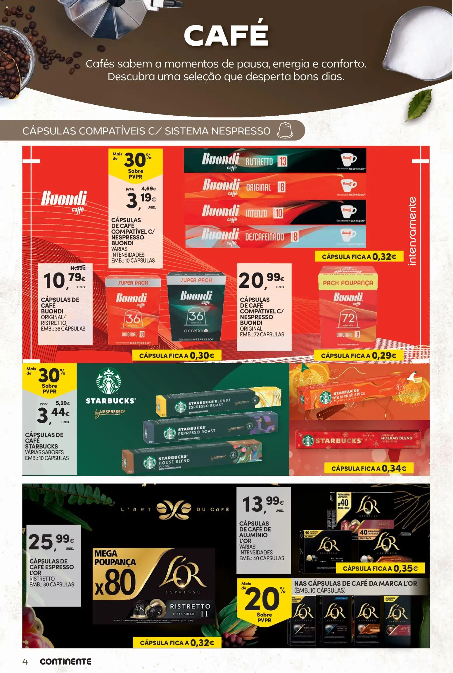 Continente Bebidas Quentes │ válido de 13/10/2026 | Página: 4 | Produtos: Cafe buondi, Cápsulas, Nespresso, Café